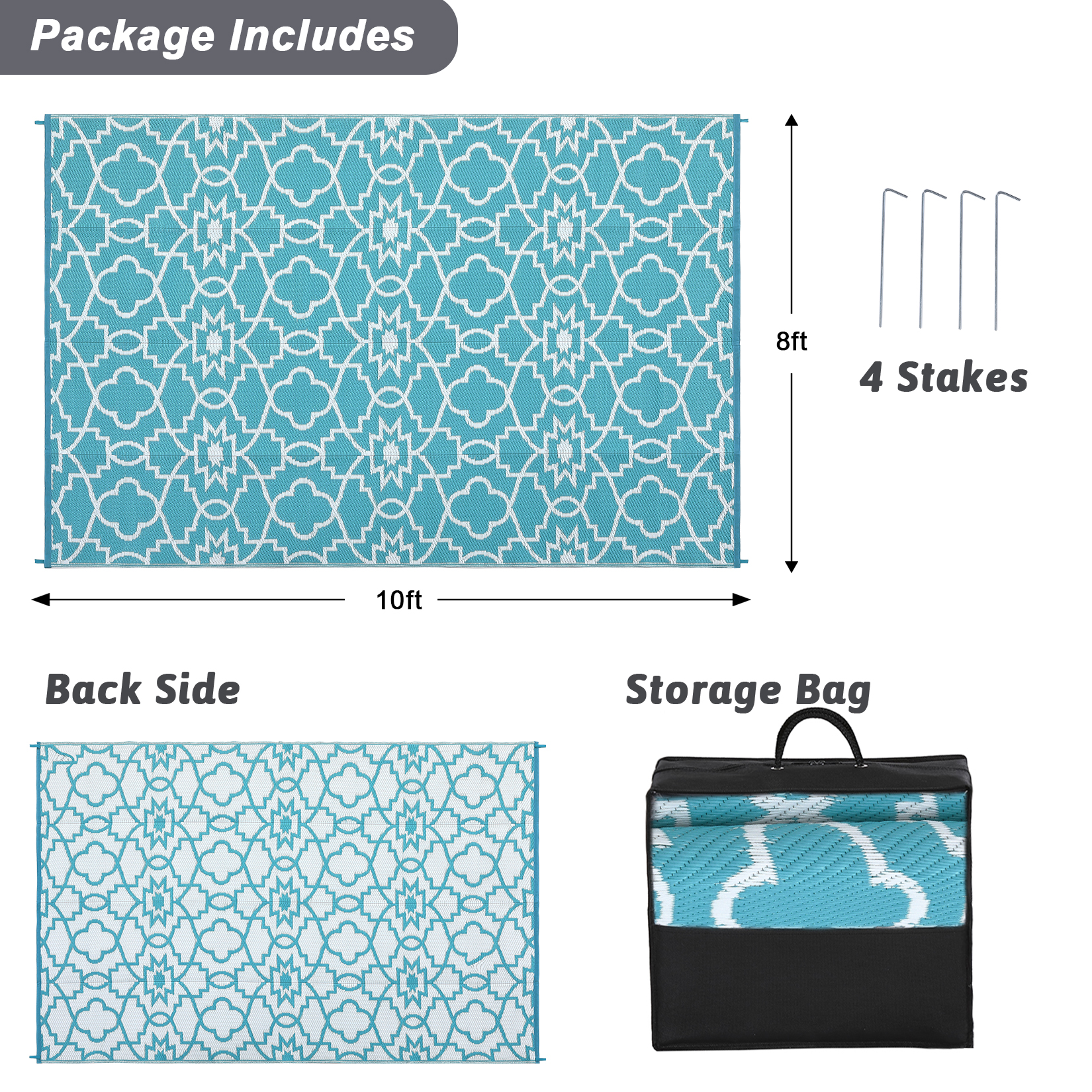 Outdoor Rugs Reversible Mats Boho Plastic Straw Rug for Patio Waterproof Camping - Picture 29 of 75