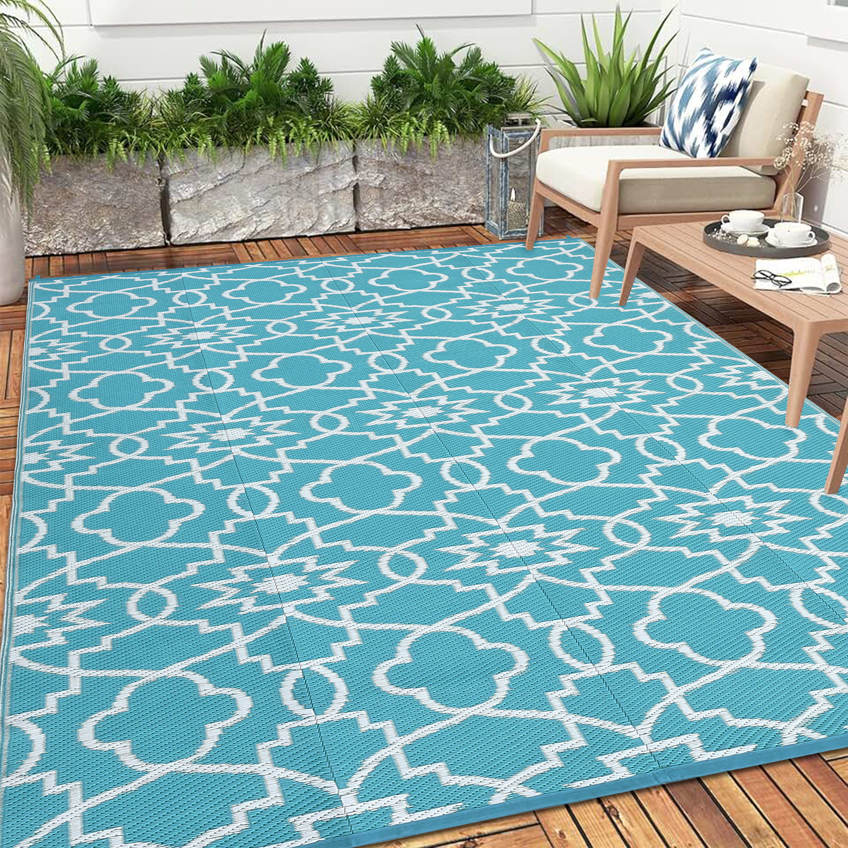 Outdoor Rugs Reversible Mats Boho Plastic Straw Rug for Patio Waterproof Camping - Picture 21 of 75