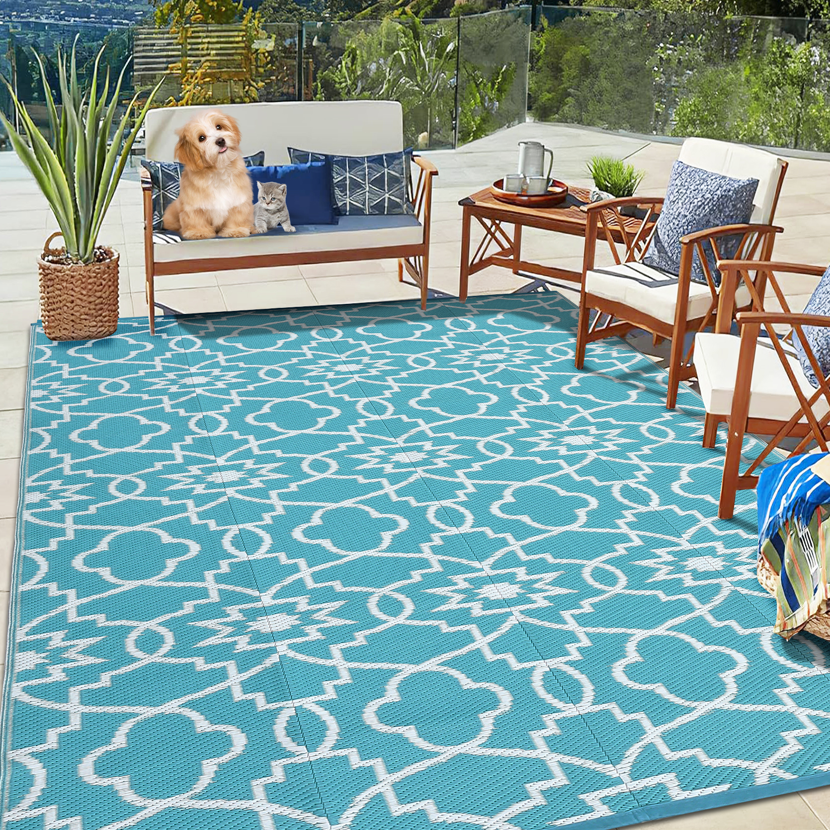 Outdoor Rugs Reversible Mats Boho Plastic Straw Rug for Patio Waterproof Camping - Picture 20 of 75