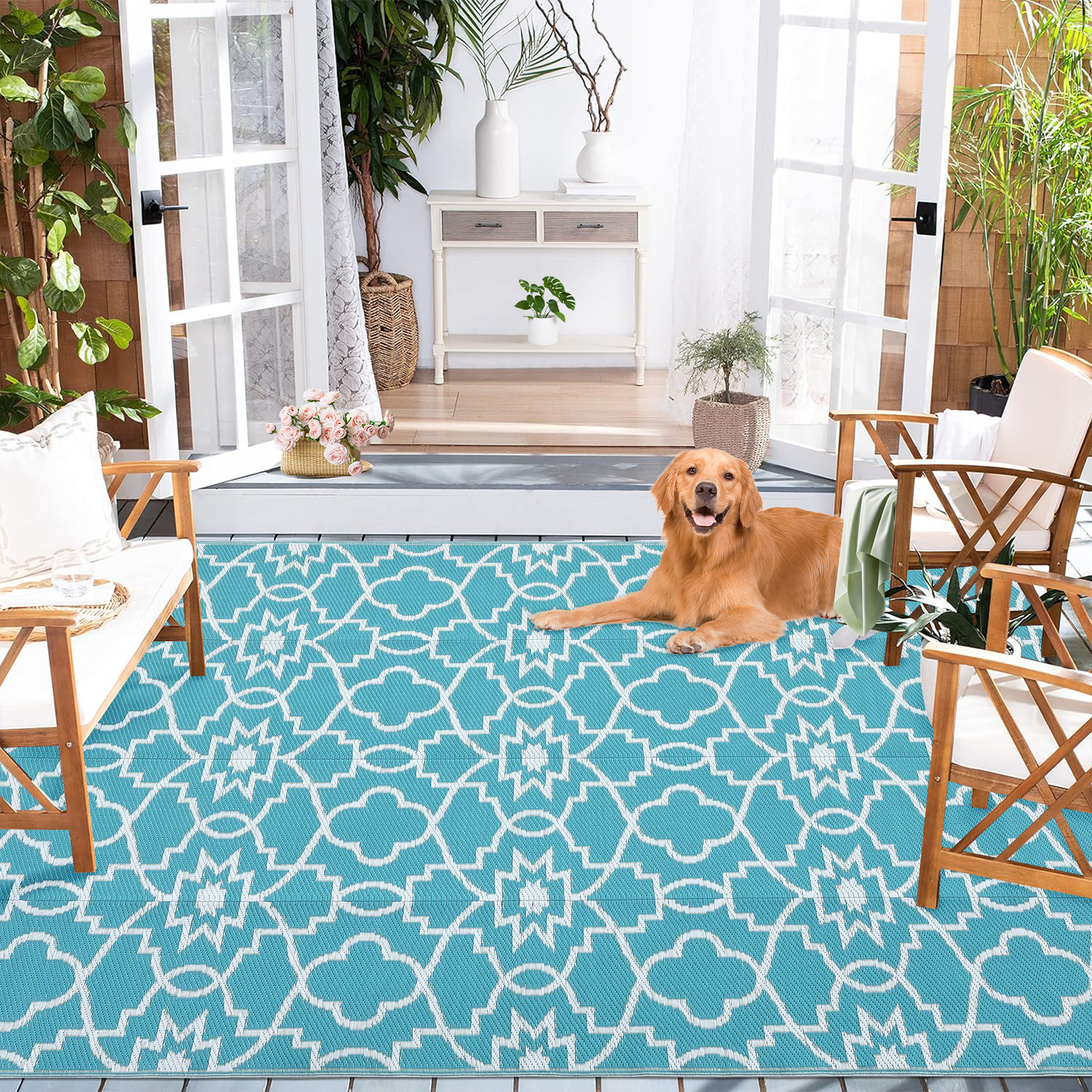 Outdoor Rugs Reversible Mats Boho Plastic Straw Rug for Patio Waterproof Camping - Picture 23 of 75