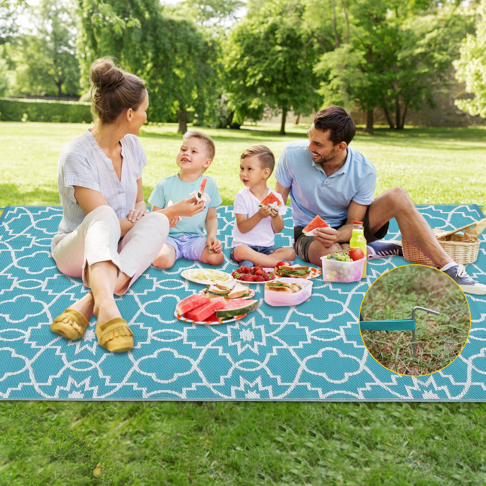 Outdoor Rugs Reversible Mats Boho Plastic Straw Rug for Patio Waterproof Camping - Picture 28 of 75