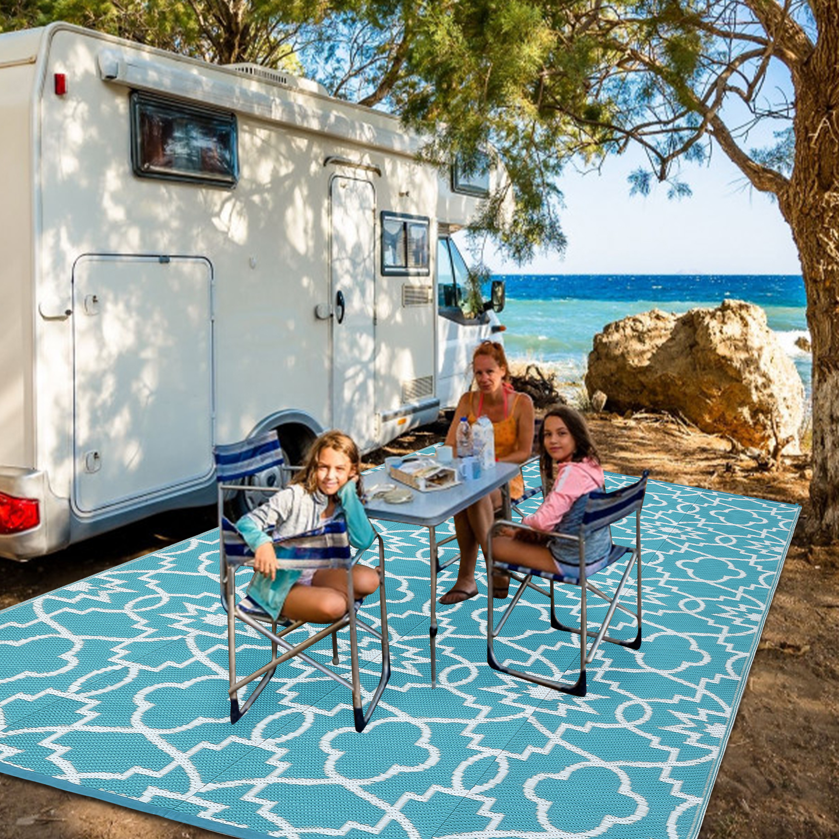 Outdoor Rugs Reversible Mats Boho Plastic Straw Rug for Patio Waterproof Camping - Picture 24 of 75