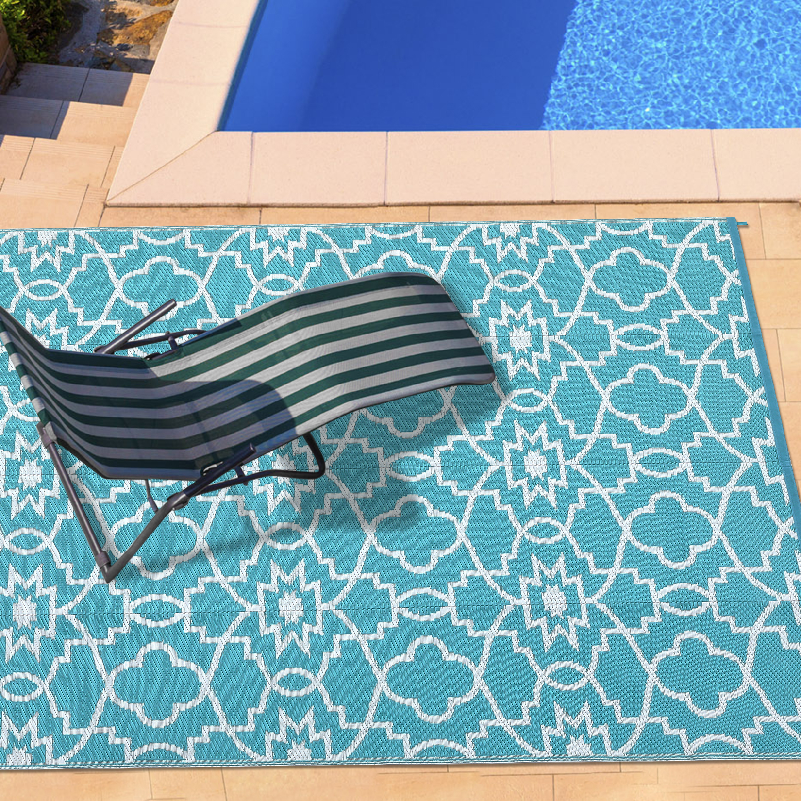 Outdoor Rugs Reversible Mats Boho Plastic Straw Rug for Patio Waterproof Camping - Picture 26 of 75