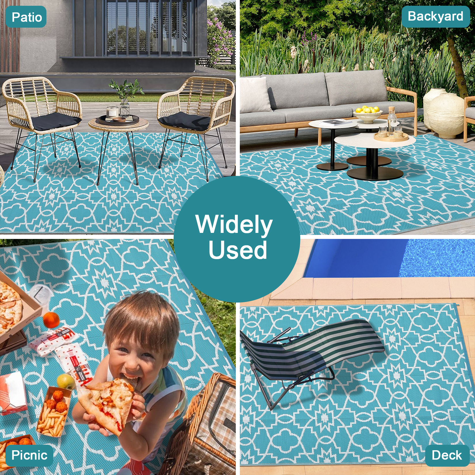 Outdoor Rugs Reversible Mats Boho Plastic Straw Rug for Patio Waterproof Camping - Picture 25 of 75
