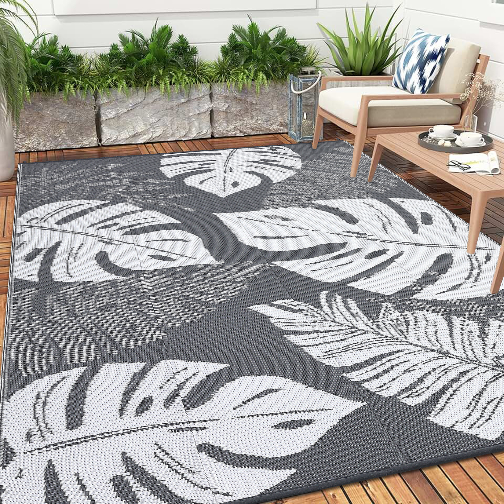 Outdoor Rug Patio Waterproof Reversible Plastic Straw Palm Leaf Patio RV Carpet - Picture 38 of 107