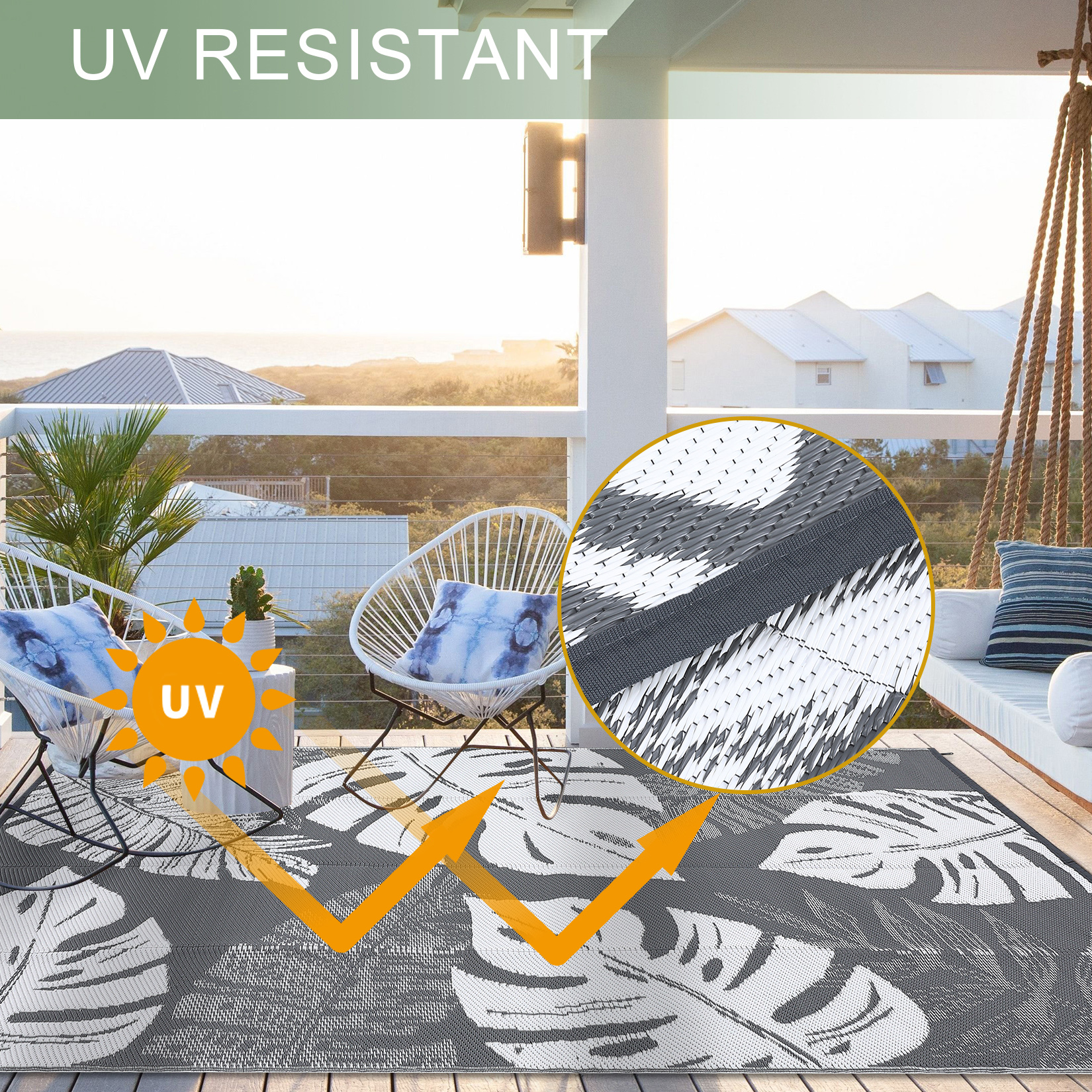 Outdoor Rug Patio Waterproof Reversible Plastic Straw Palm Leaf Patio RV Carpet - Picture 42 of 107