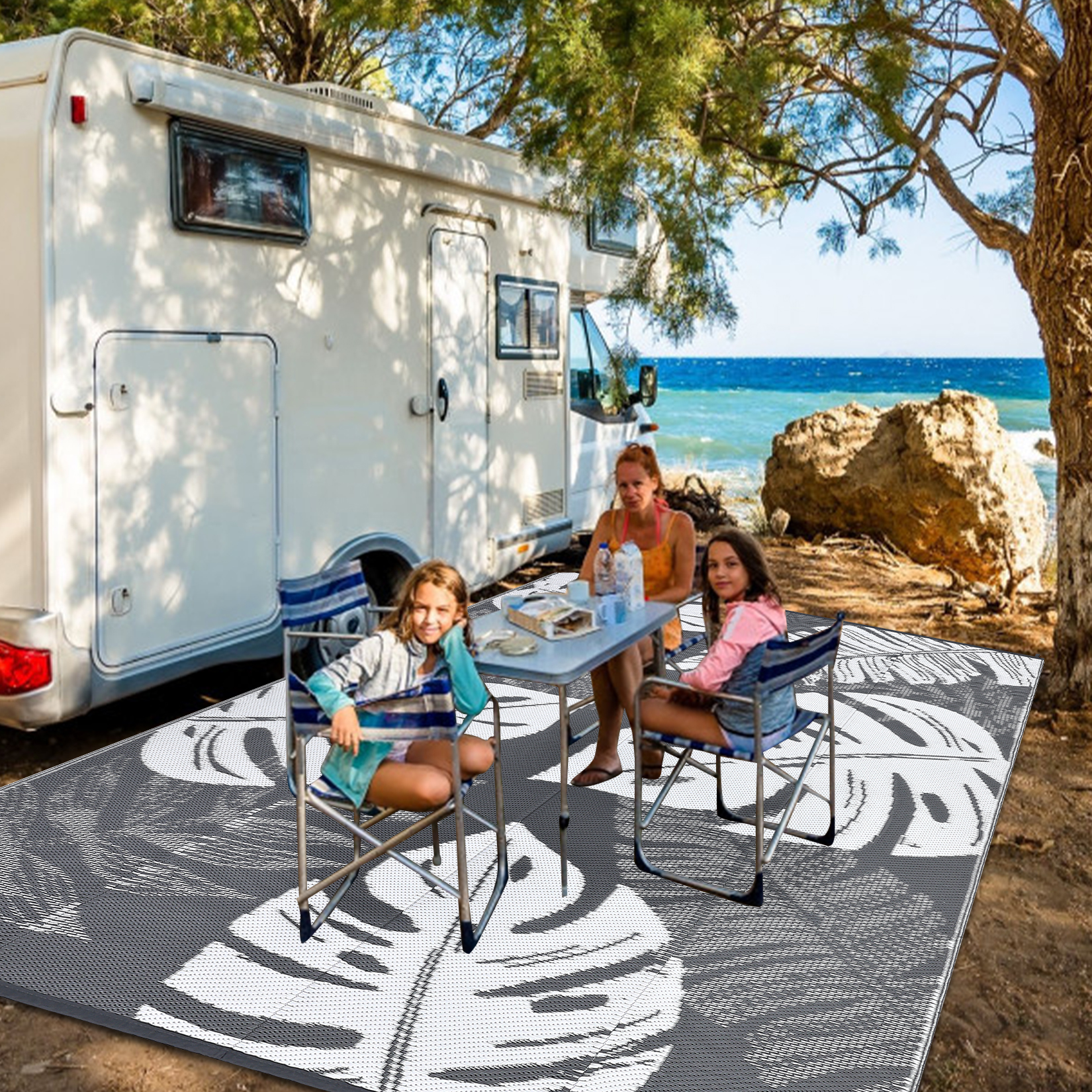 Outdoor Rug Patio Waterproof Reversible Plastic Straw Palm Leaf Patio RV Carpet - Picture 45 of 107