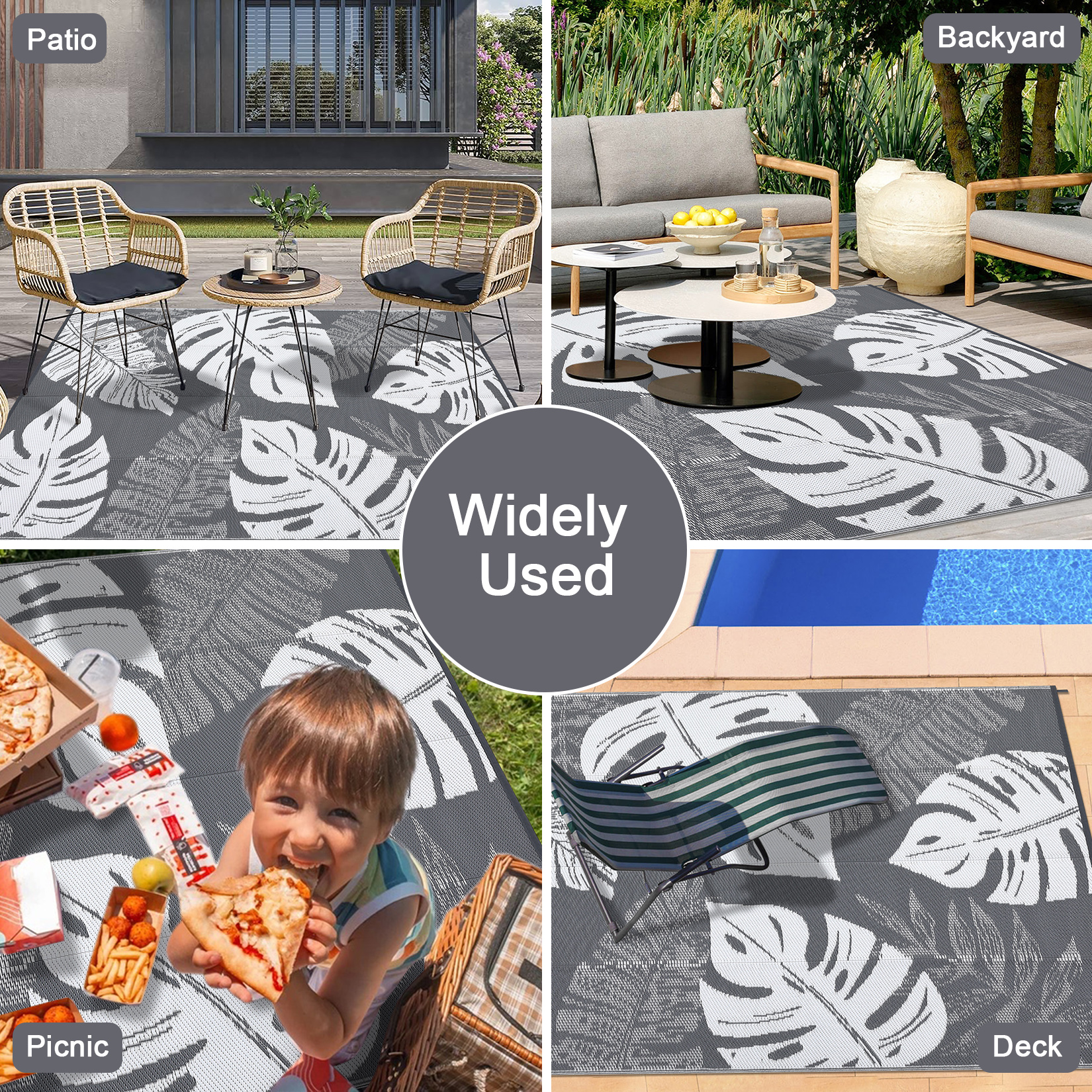 Outdoor Rug Patio Waterproof Reversible Plastic Straw Palm Leaf Patio RV Carpet - Picture 49 of 107
