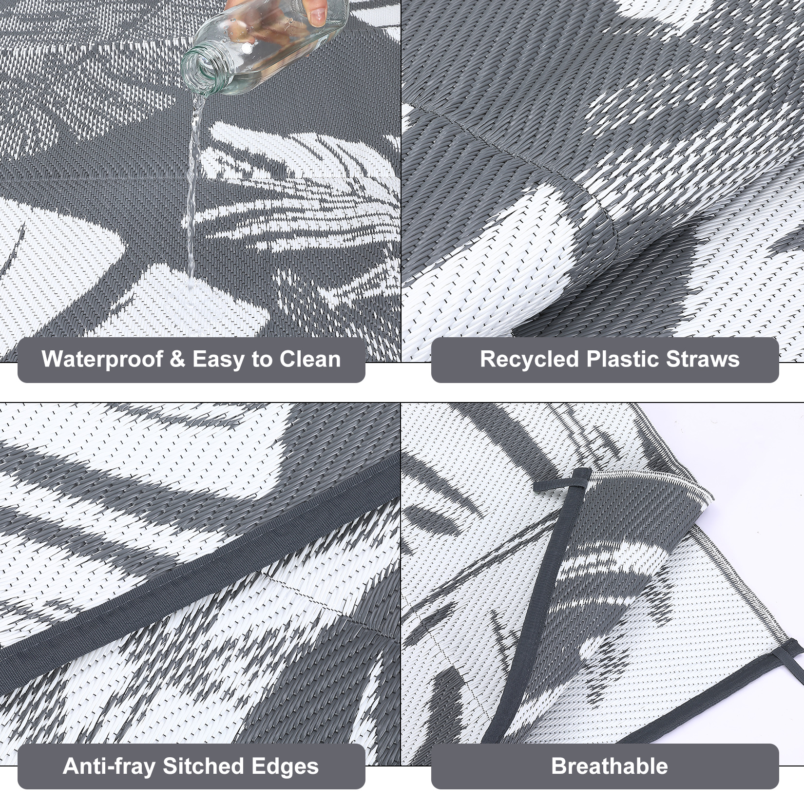 Outdoor Rug Patio Waterproof Reversible Plastic Straw Palm Leaf Patio RV Carpet - Picture 48 of 107