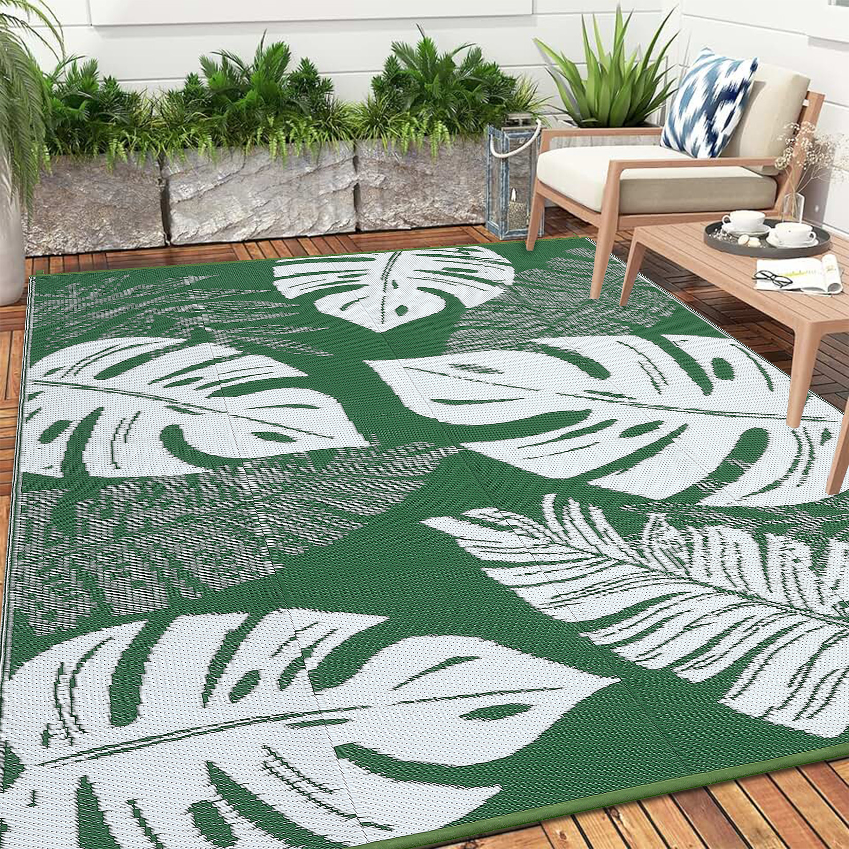 Outdoor Rug Patio Waterproof Reversible Plastic Straw Palm Leaf Patio RV Carpet - Picture 79 of 107