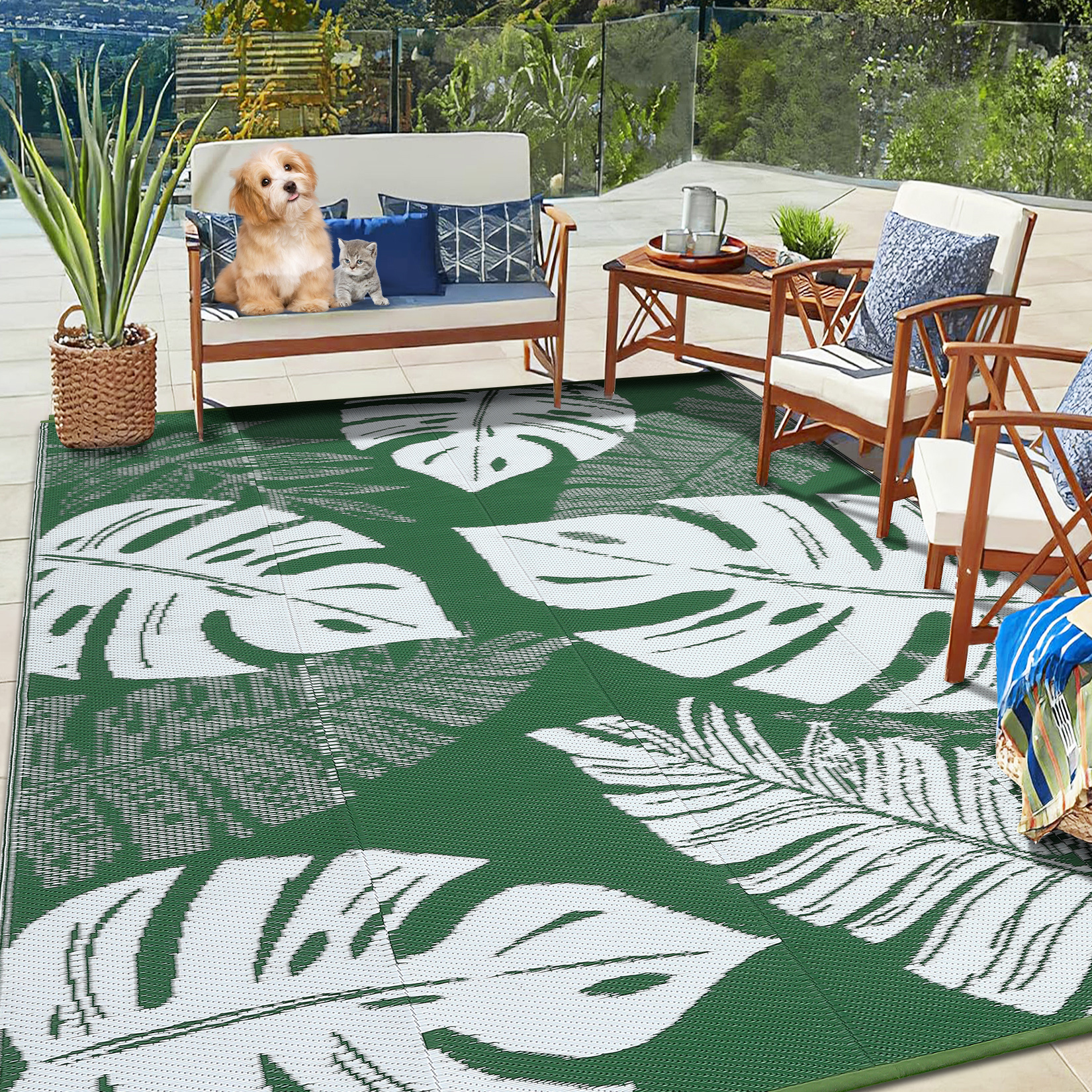 Outdoor Rug Patio Waterproof Reversible Plastic Straw Palm Leaf Patio RV Carpet - Picture 80 of 107