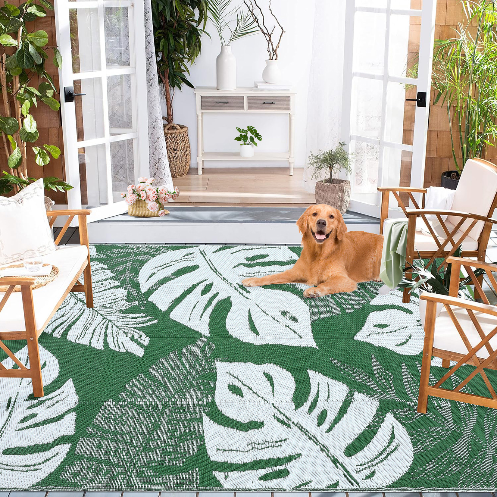 Outdoor Rug Patio Waterproof Reversible Plastic Straw Palm Leaf Patio RV Carpet - Picture 81 of 107