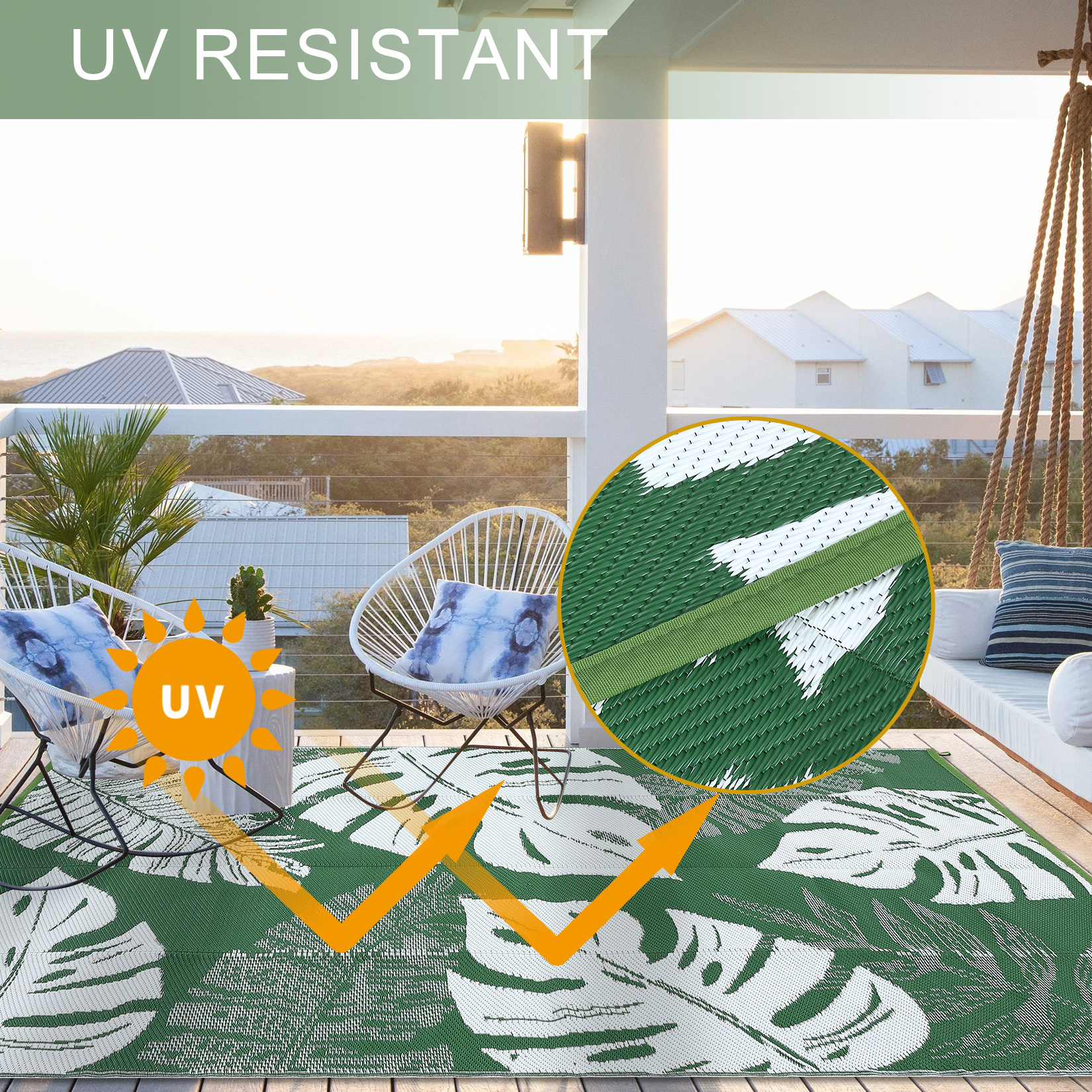 Outdoor Rug Patio Waterproof Reversible Plastic Straw Palm Leaf Patio RV Carpet - Picture 73 of 107