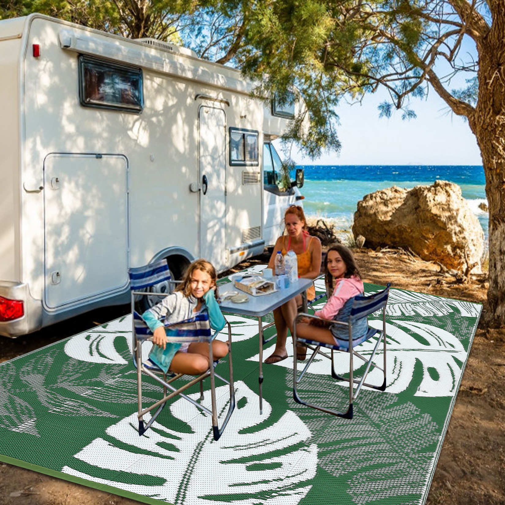 Outdoor Rug Patio Waterproof Reversible Plastic Straw Palm Leaf Patio RV Carpet - Picture 76 of 107