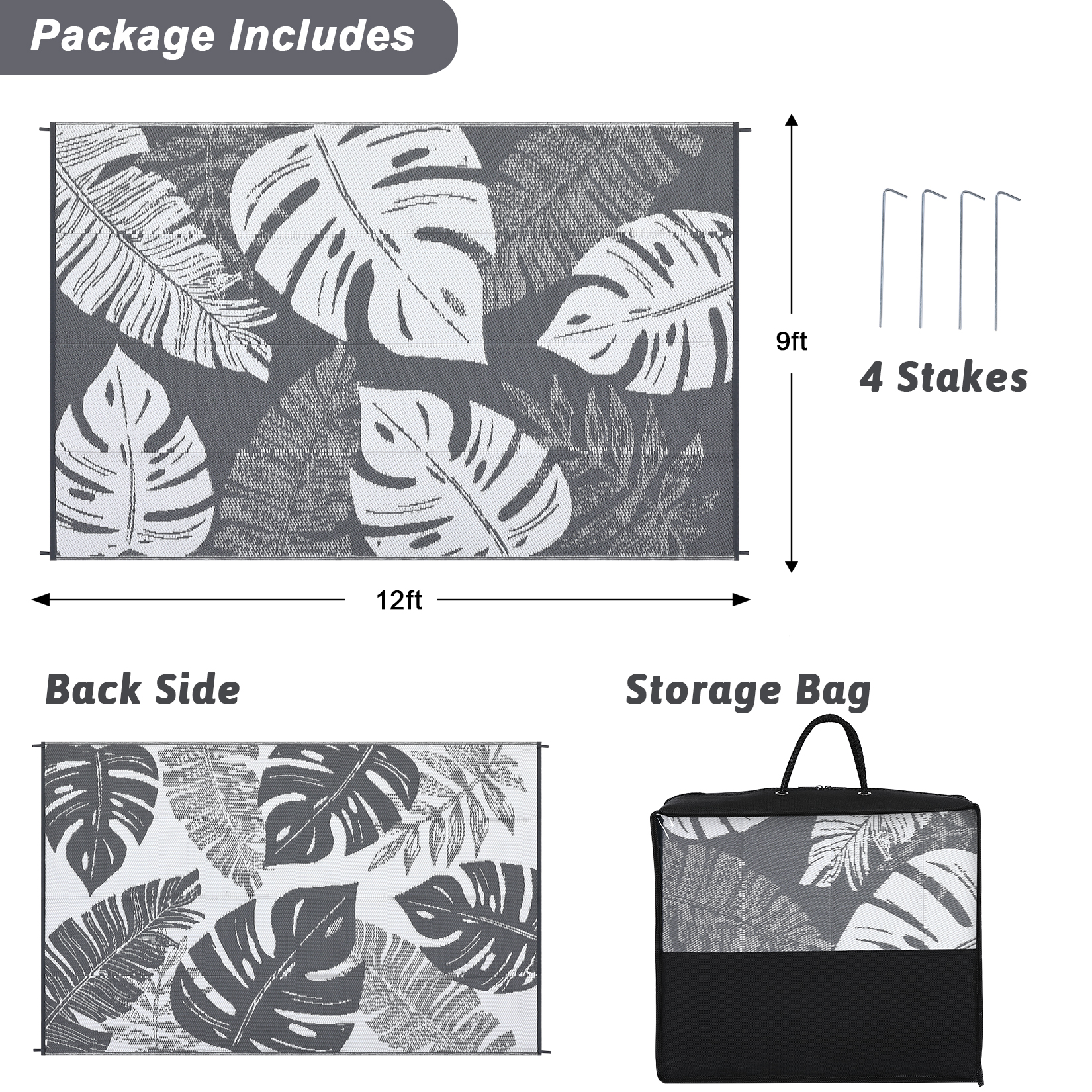 Outdoor Rug Patio Waterproof Reversible Plastic Straw Palm Leaf Patio RV Carpet - Picture 83 of 107