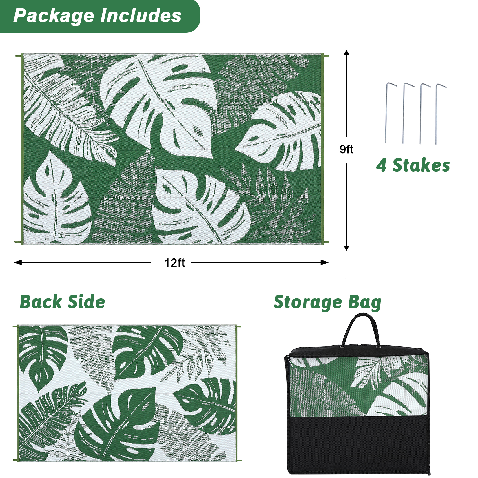 Outdoor Rug Patio Waterproof Reversible Plastic Straw Palm Leaf Patio RV Carpet - Picture 71 of 107