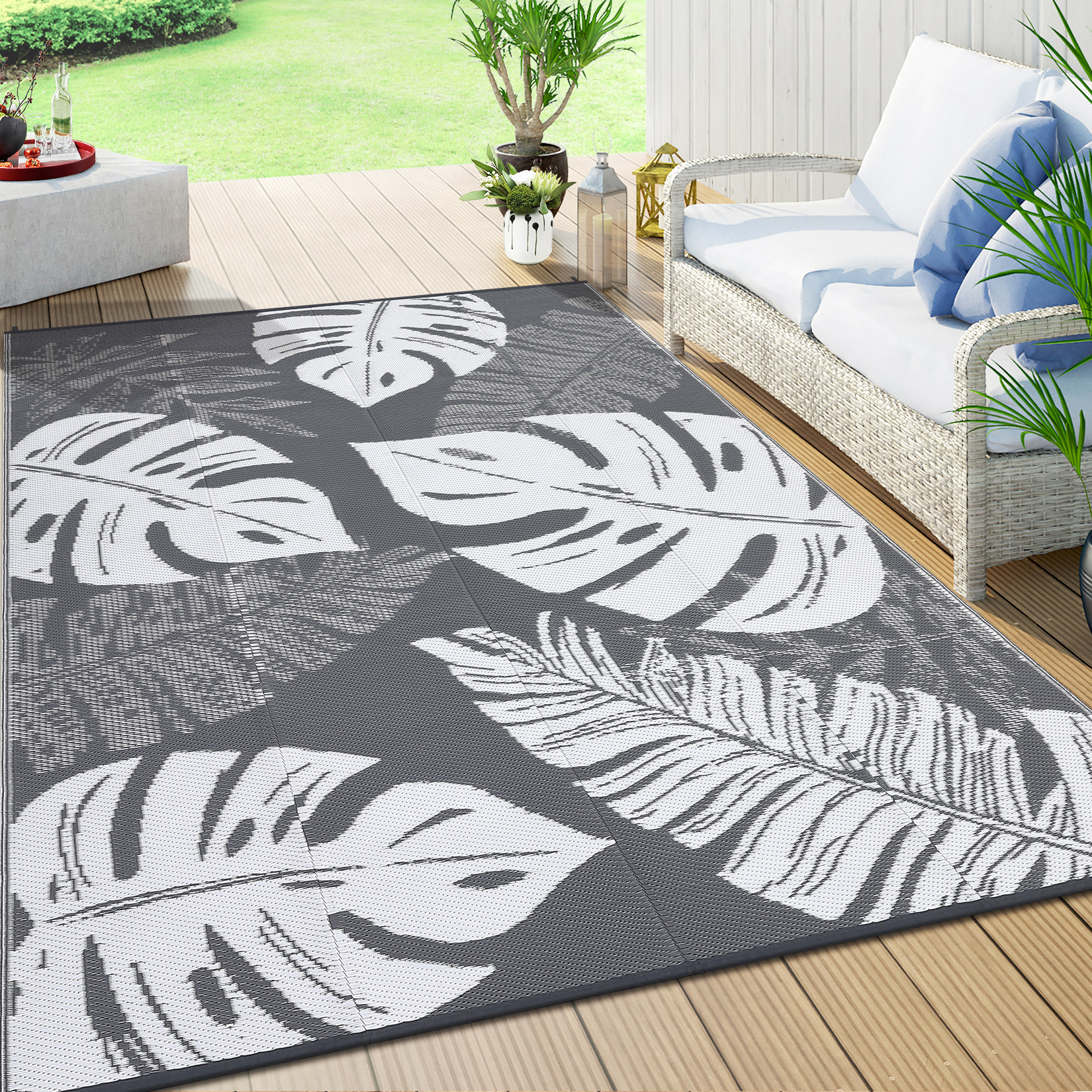 Outdoor Rug Patio Waterproof Reversible Plastic Straw Palm Leaf Patio RV Carpet - Picture 58 of 107