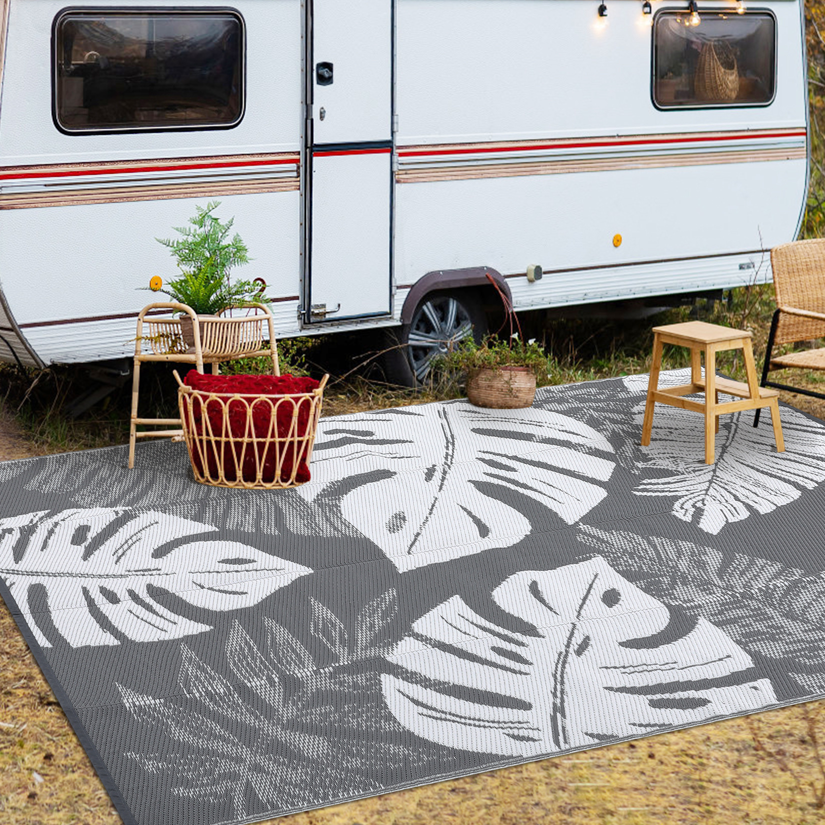 Outdoor Rug Patio Waterproof Reversible Plastic Straw Palm Leaf Patio RV Carpet - Picture 65 of 107