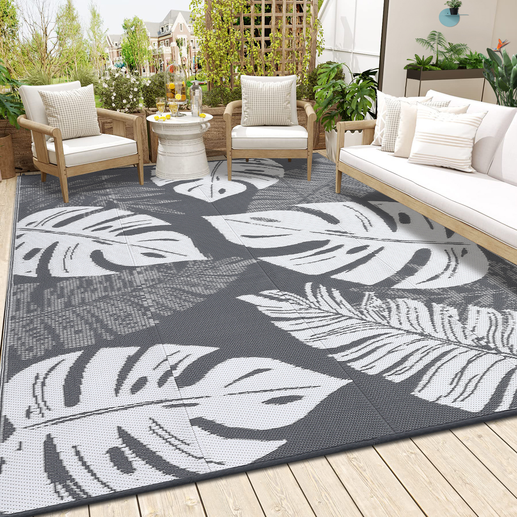 Outdoor Rug Patio Waterproof Reversible Plastic Straw Palm Leaf Patio RV Carpet - Picture 66 of 107
