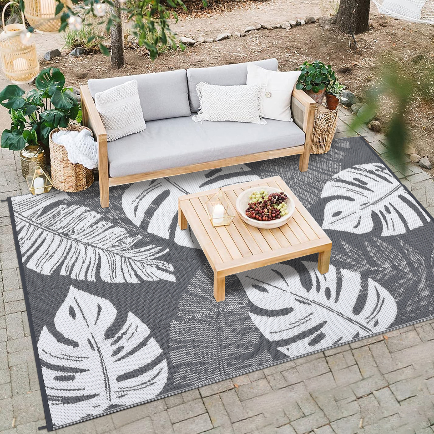 Outdoor Rug Patio Waterproof Reversible Plastic Straw Palm Leaf Patio RV Carpet - Picture 67 of 107