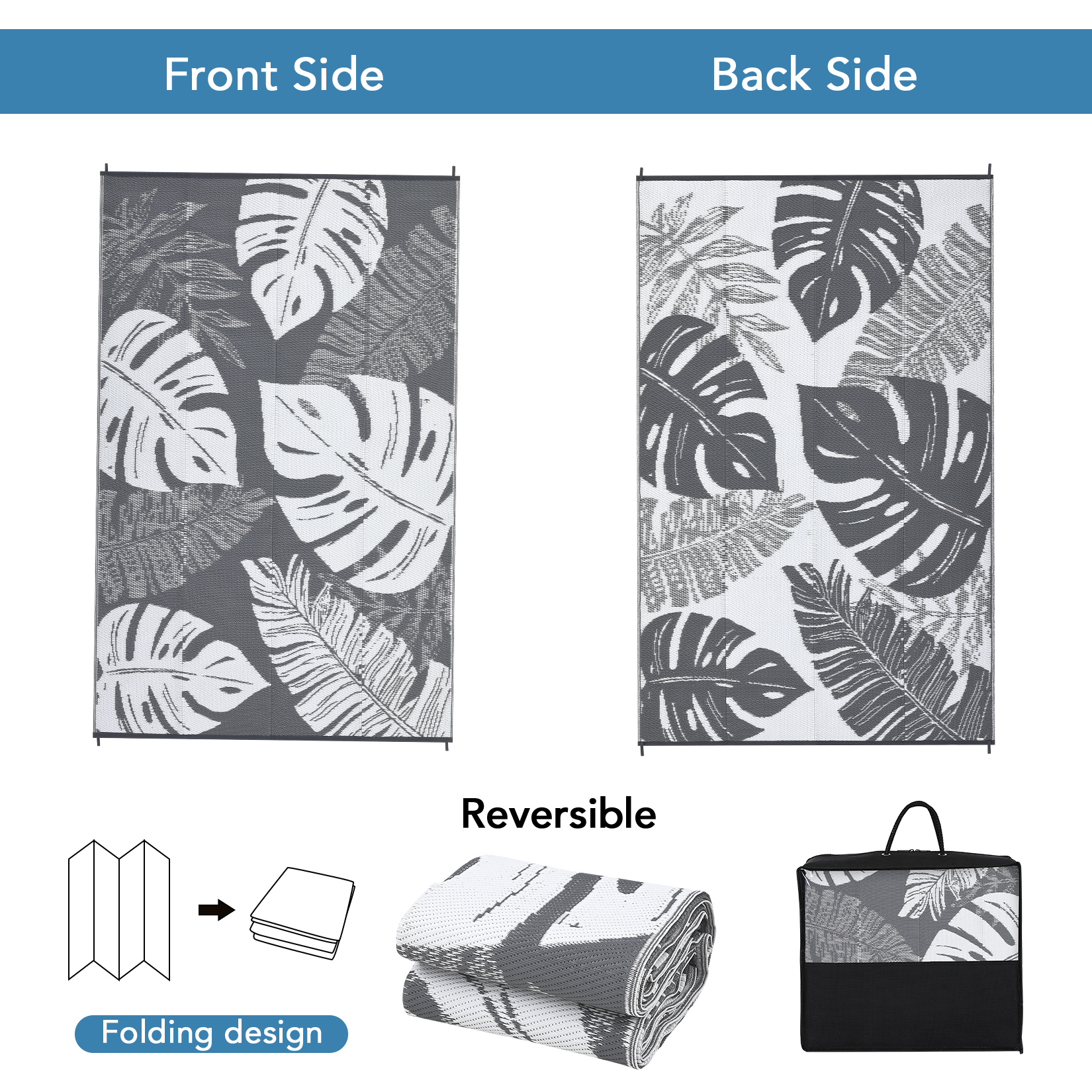 Outdoor Rug Patio Waterproof Reversible Plastic Straw Palm Leaf Patio RV Carpet - Picture 68 of 107