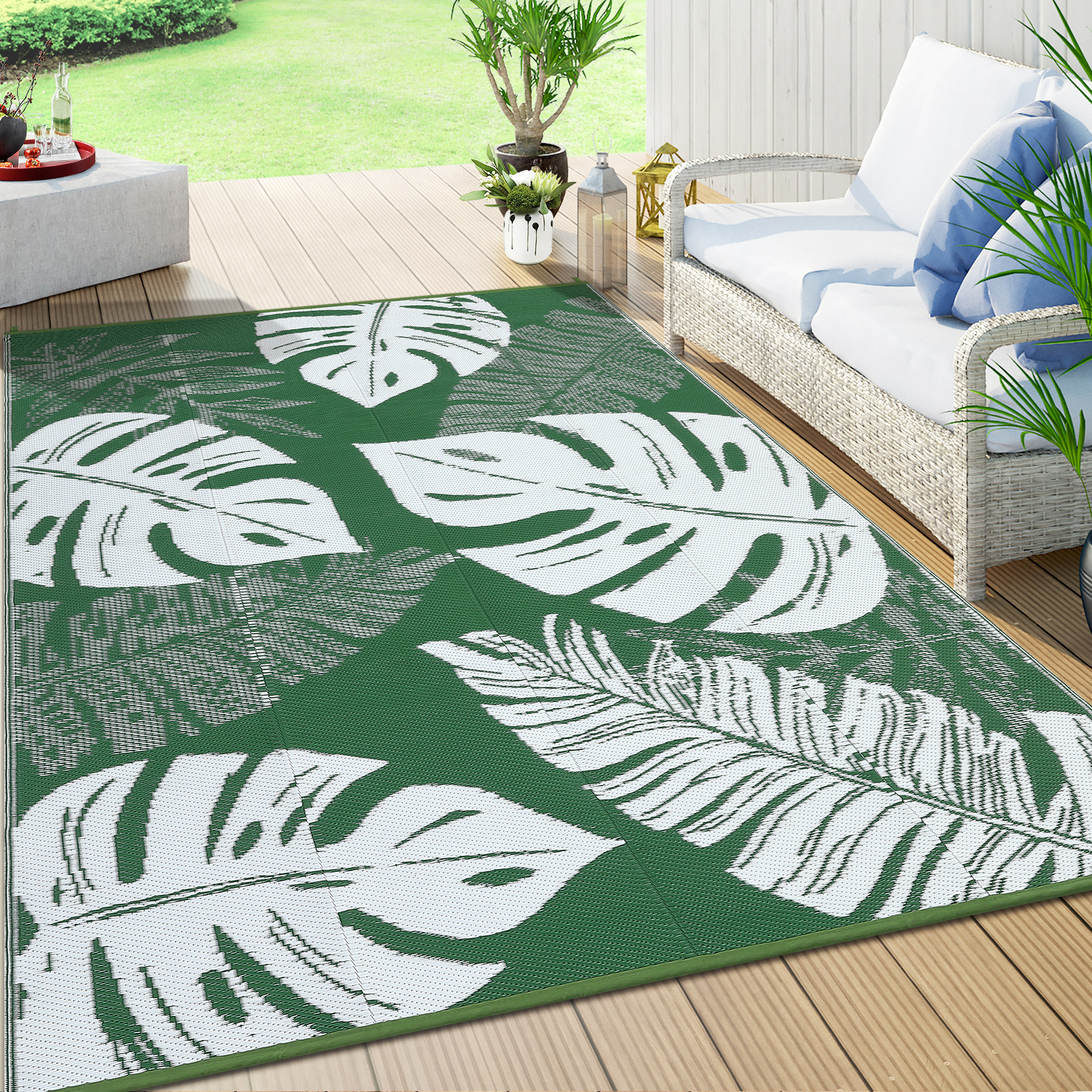 Outdoor Rug Patio Waterproof Reversible Plastic Straw Palm Leaf Patio RV Carpet - Picture 26 of 107