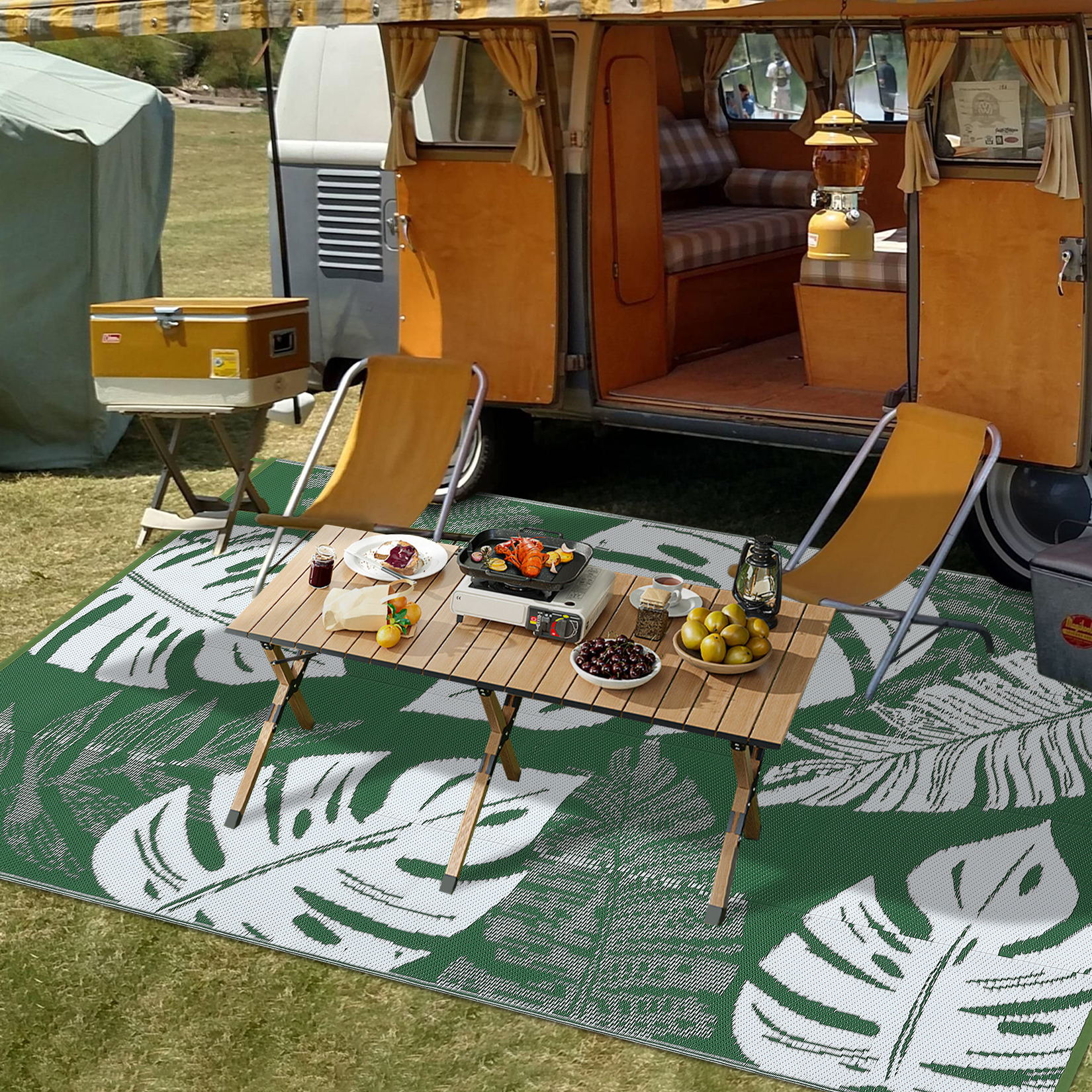 Outdoor Rug Patio Waterproof Reversible Plastic Straw Palm Leaf Patio RV Carpet - Picture 27 of 107