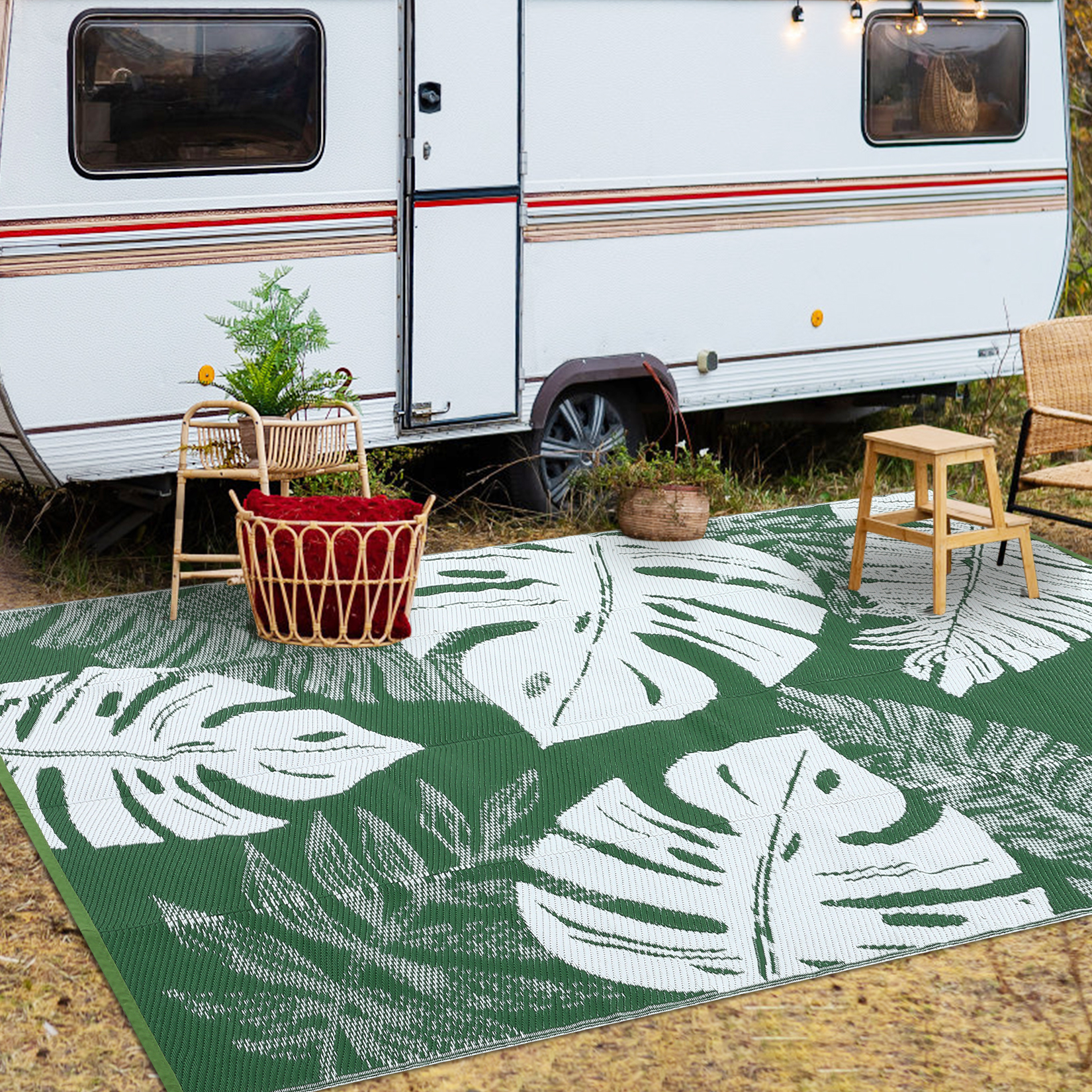 Outdoor Rug Patio Waterproof Reversible Plastic Straw Palm Leaf Patio RV Carpet - Picture 32 of 107