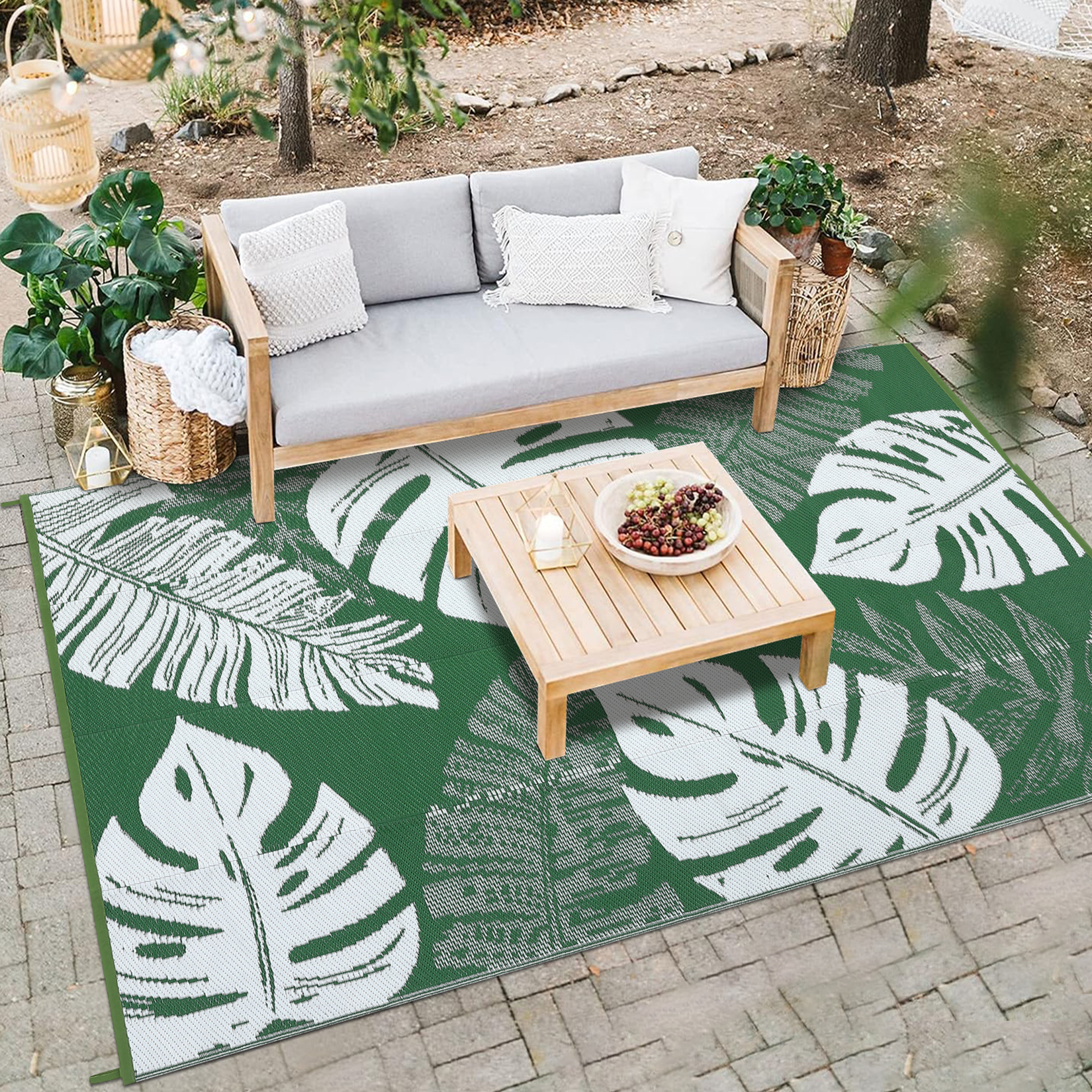 Outdoor Rug Patio Waterproof Reversible Plastic Straw Palm Leaf Patio RV Carpet - Picture 37 of 107