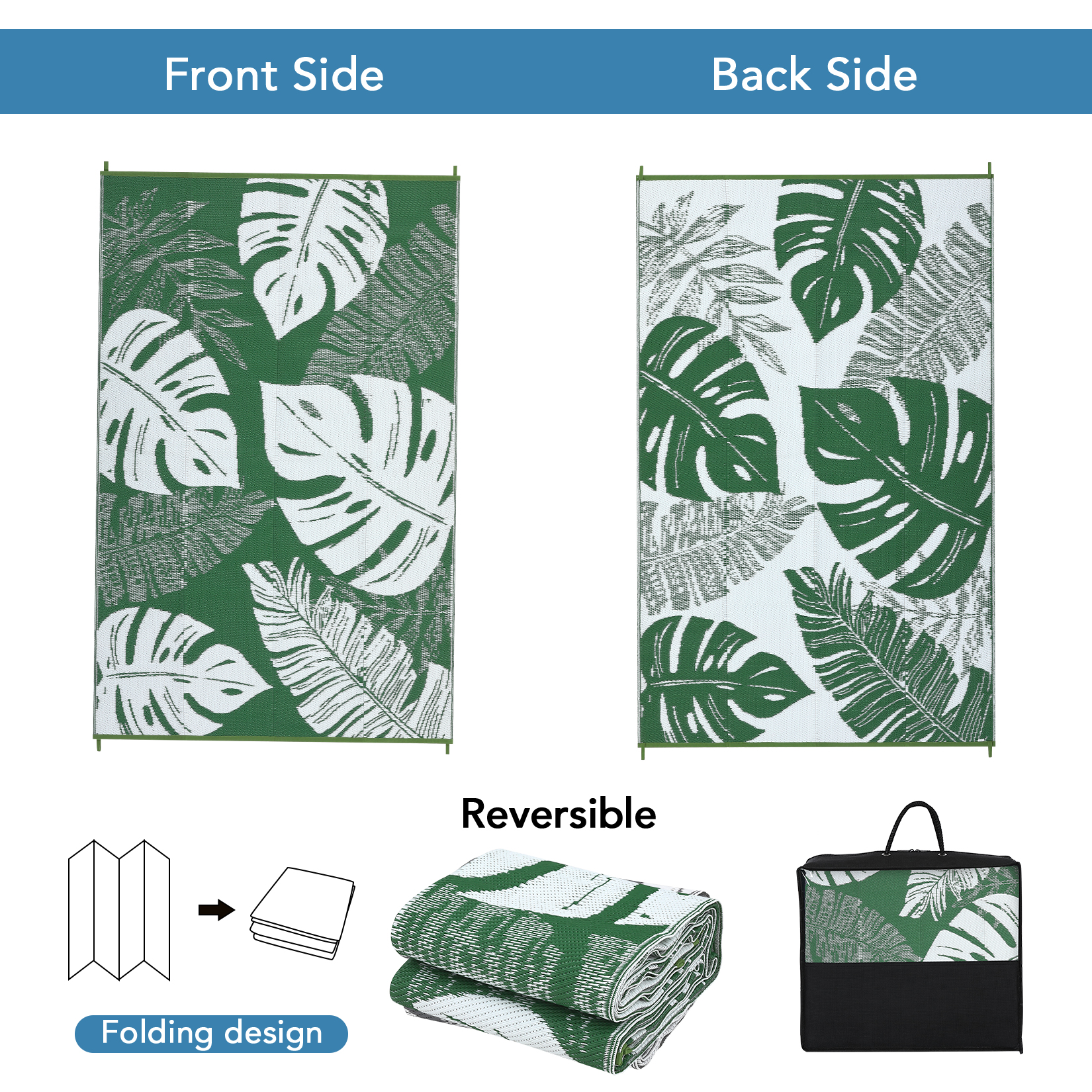 Outdoor Rug Patio Waterproof Reversible Plastic Straw Palm Leaf Patio RV Carpet - Picture 35 of 107