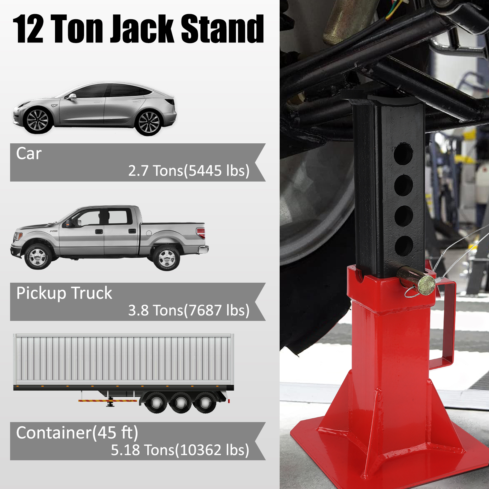 2PCS Car Jack Stand 12/22Ton Adjustable Height Pin Type Car Jack Stand W/ Lock