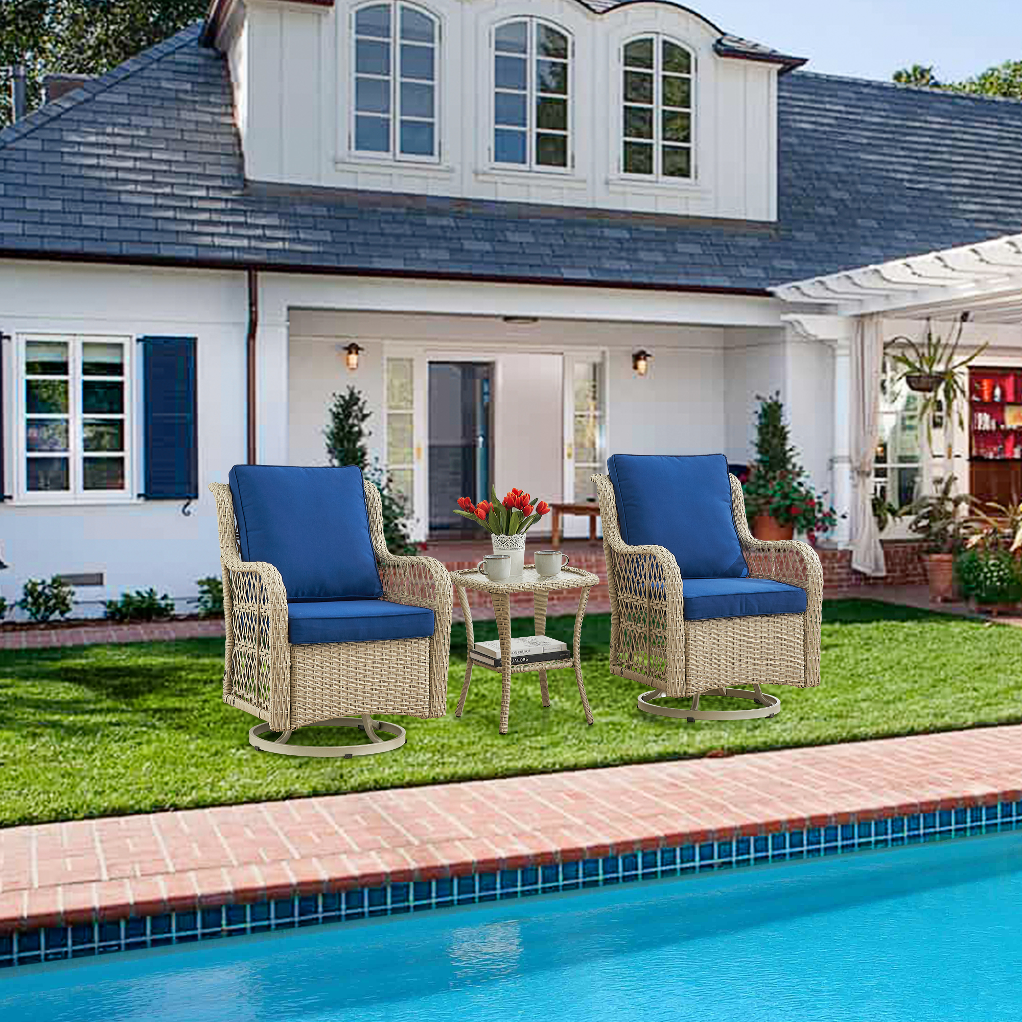 3X Outdoor Swivel Rocker Chair Set Cushion Swivel Glider Rocker Backyard Balcony - Picture 34 of 51