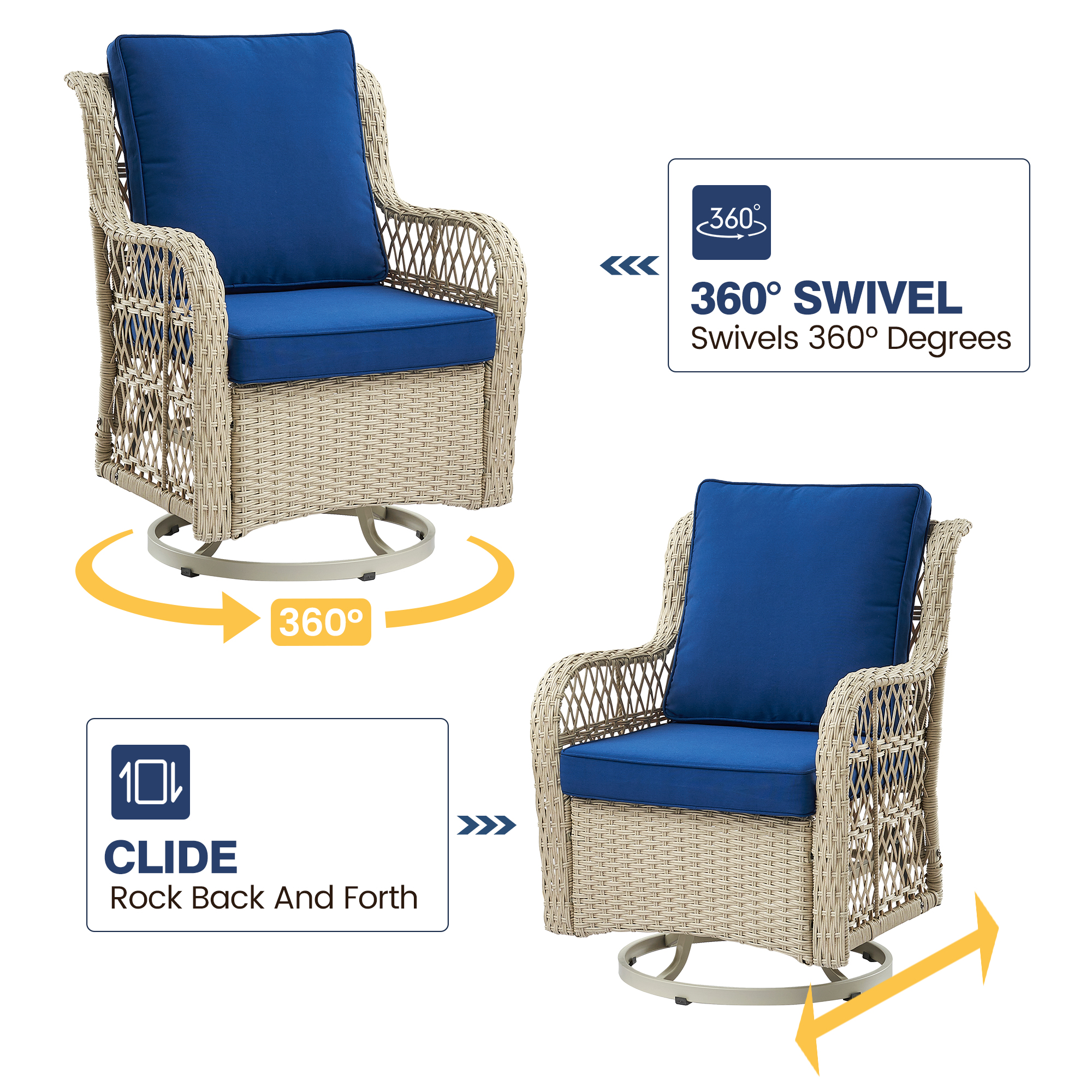 3X Outdoor Swivel Rocker Chair Set Cushion Swivel Glider Rocker Backyard Balcony - Picture 30 of 51