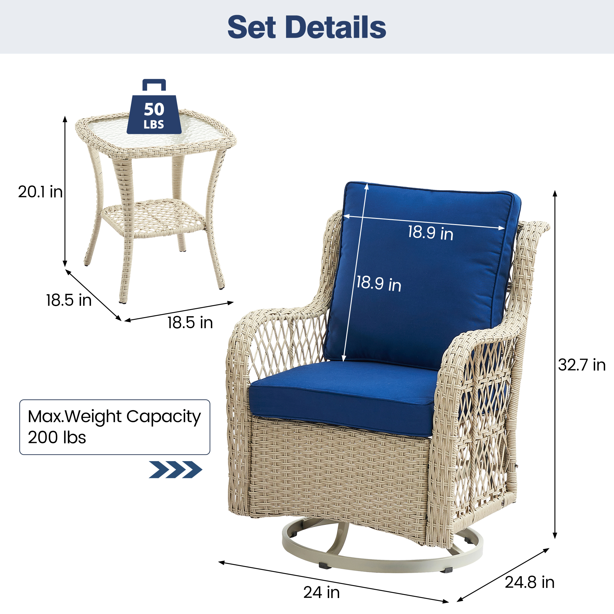 3X Outdoor Swivel Rocker Chair Set Cushion Swivel Glider Rocker Backyard Balcony - Picture 29 of 51
