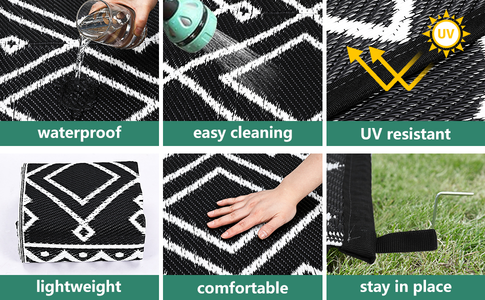Garvee 9 x 18 outdoor rug for RV road trip picnic balcony and camping