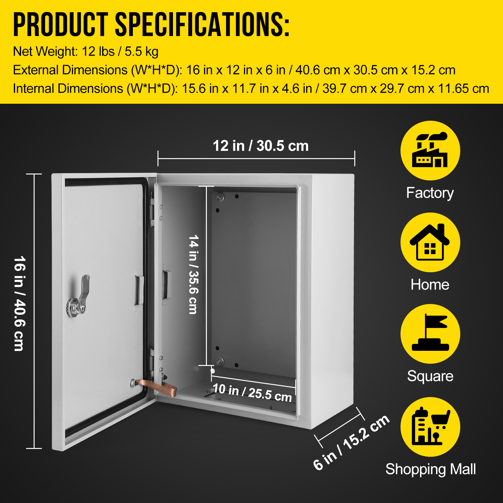 GARVEE Multi-Sizes IP66 Steel Electrical Enclosure Box w/ Lock & Waterproof Seal