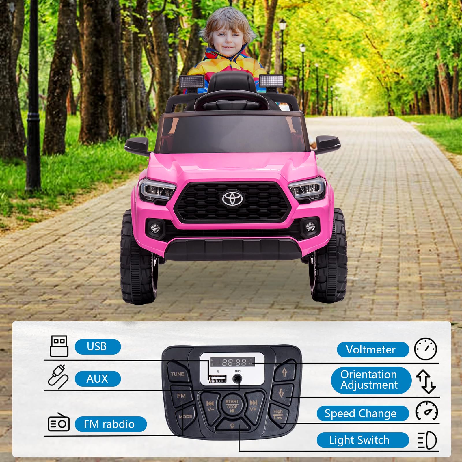 Coche eléctrico infantil rosa con licencia oficial Toyota de Garvee