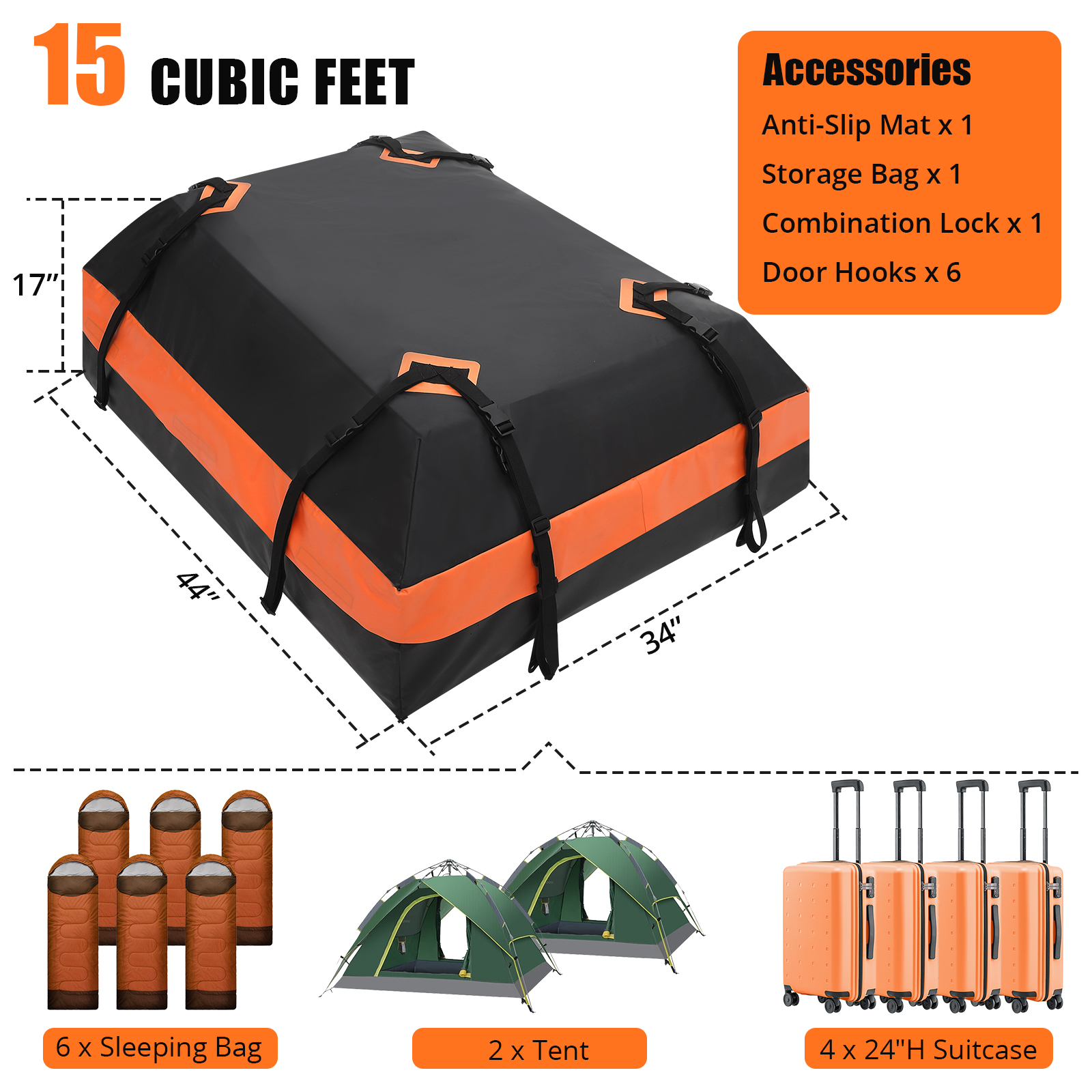 15/21 Cubic Car Roof Top Rack Cargo Carrier Bag Luggage Storage Waterproof SUV