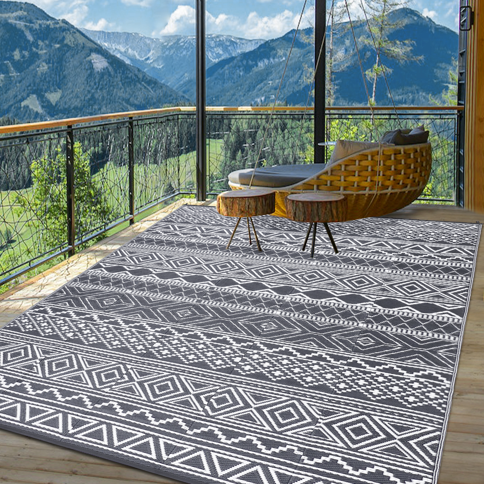 Outdoor Rug Reversible Plastic Straw Rug Modern Area Floor Mat RV Patio Backyard - Picture 12 of 165