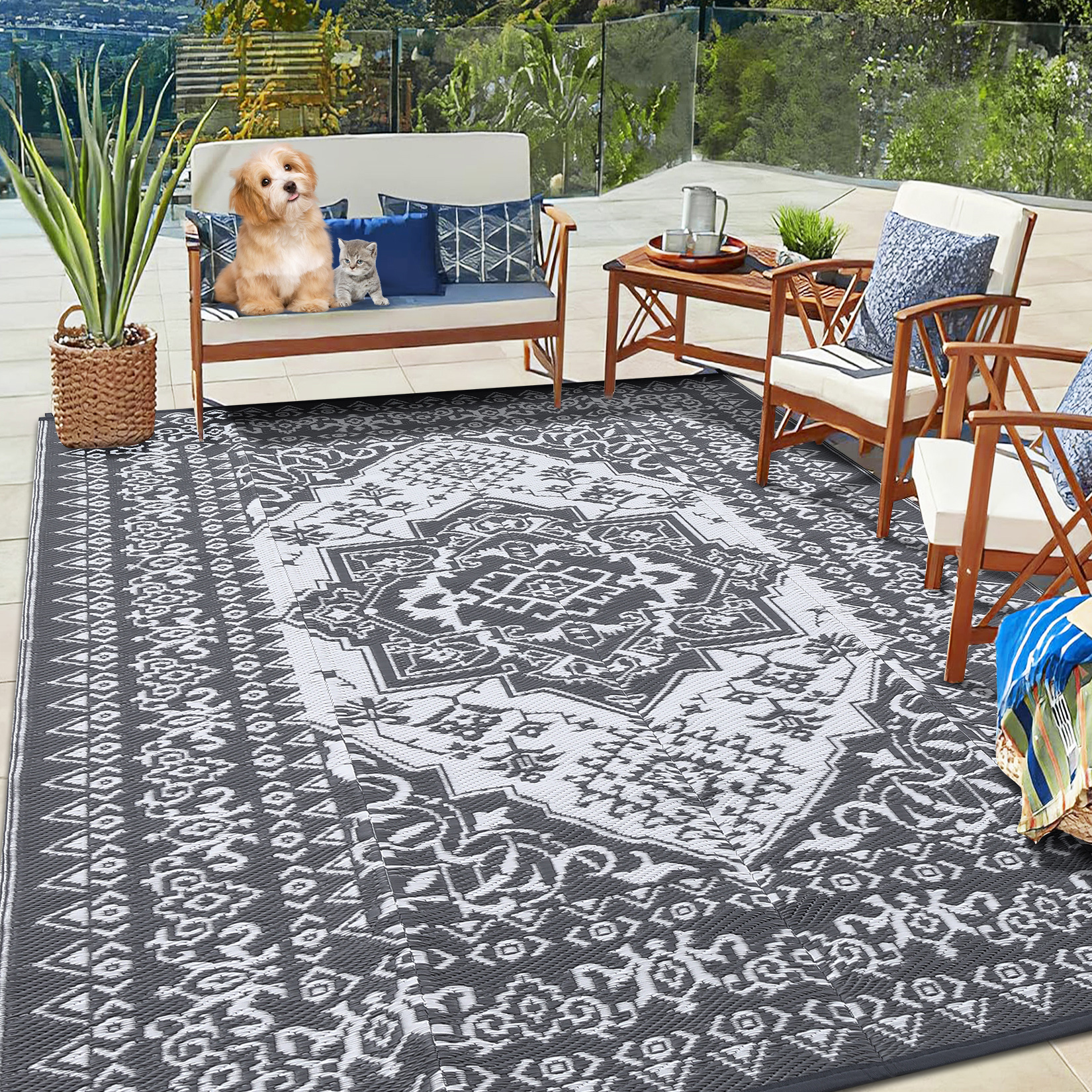 Outdoor Rug Patio Waterproof Mat Camping Carpet Outside Area Plastic Straw Rugs - Picture 35 of 74