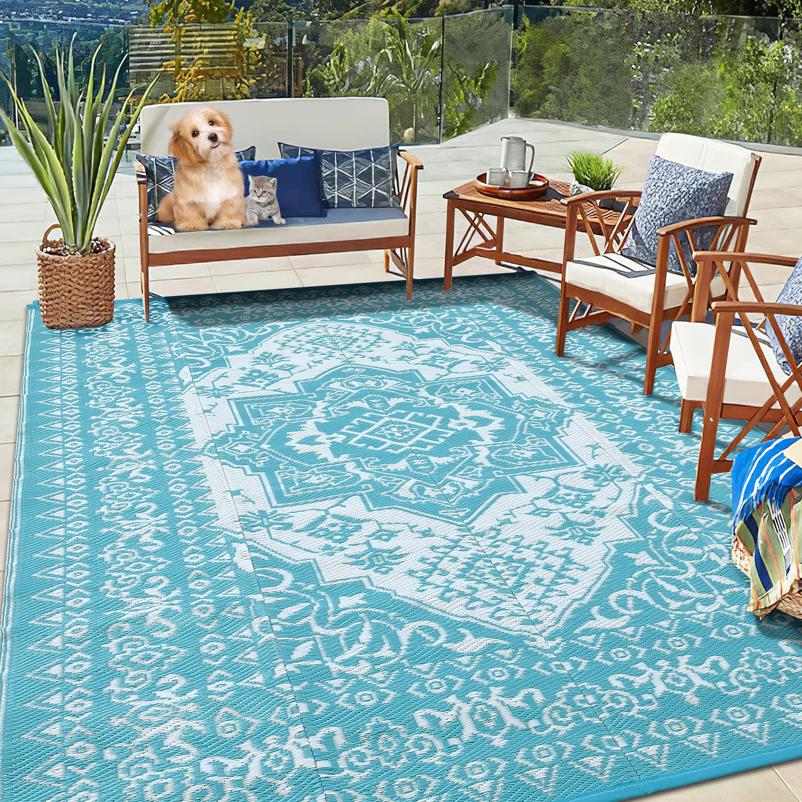 Outdoor Rug Patio Waterproof Mat Camping Carpet Outside Area Plastic Straw Rugs - Picture 24 of 74