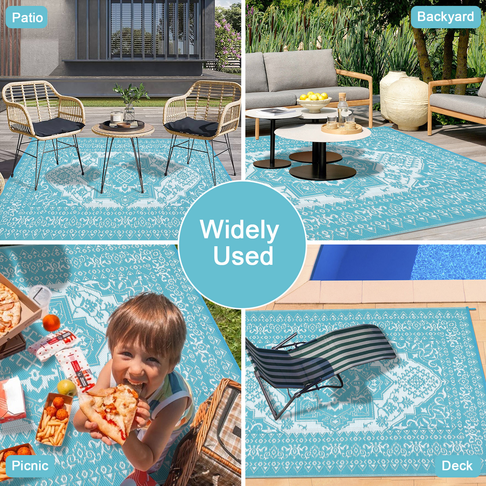 Outdoor Rug Patio Waterproof Mat Camping Carpet Outside Area Plastic Straw Rugs - Picture 17 of 74