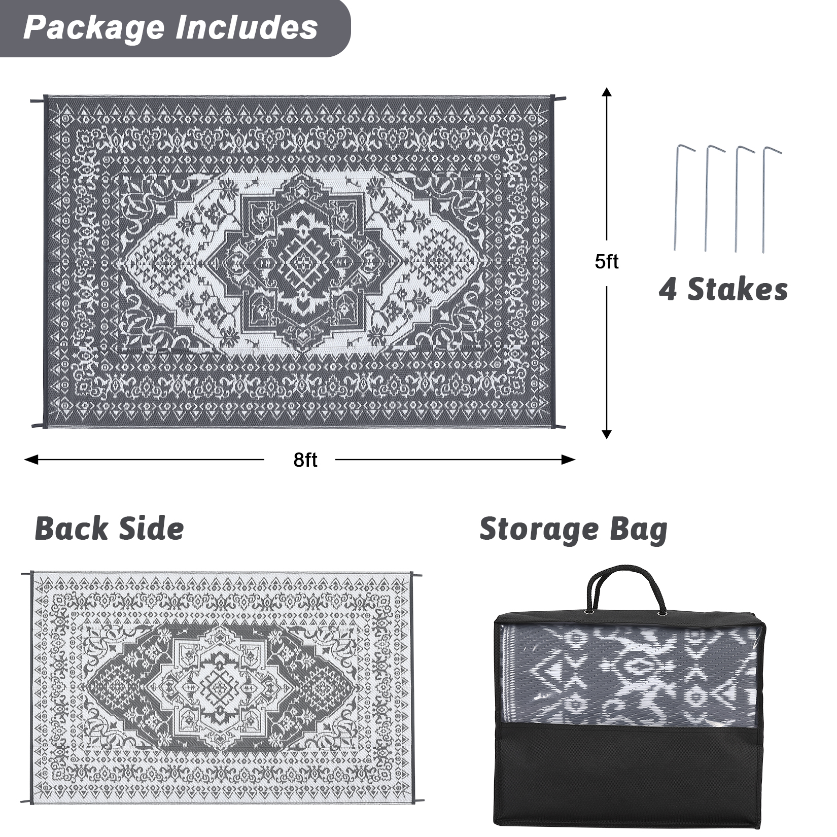 Outdoor Rug Patio Waterproof Mat Camping Carpet Outside Area Plastic Straw Rugs - Picture 48 of 74