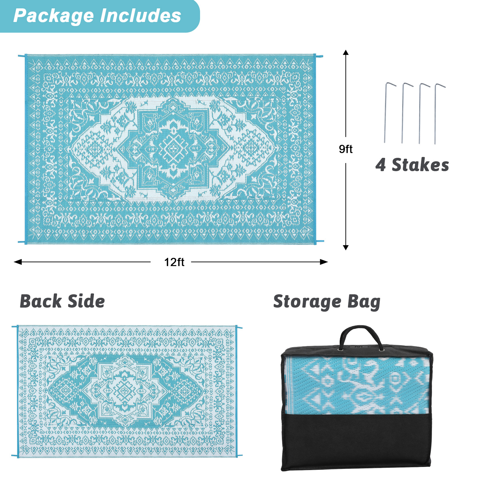Outdoor Rug Patio Waterproof Mat Camping Carpet Outside Area Plastic Straw Rugs - Picture 14 of 74