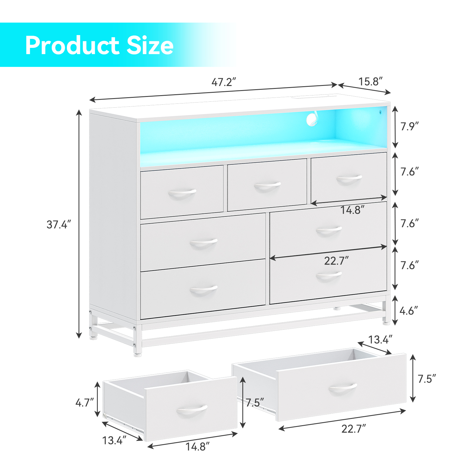 7-Drawers Dresser with LED Light Modern Bedroom Closet Dresser Chest of Drawers-image
