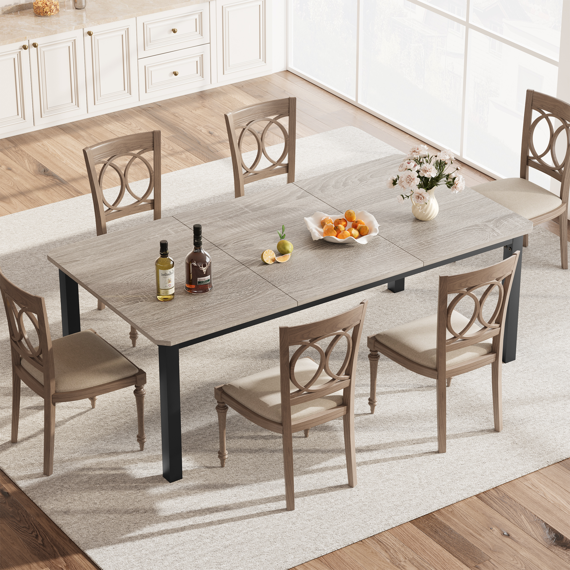 78.7" Dining Table for 6/8 People, Rustic Kitchen Rectangular Wood Dining Table - Picture 19 of 34