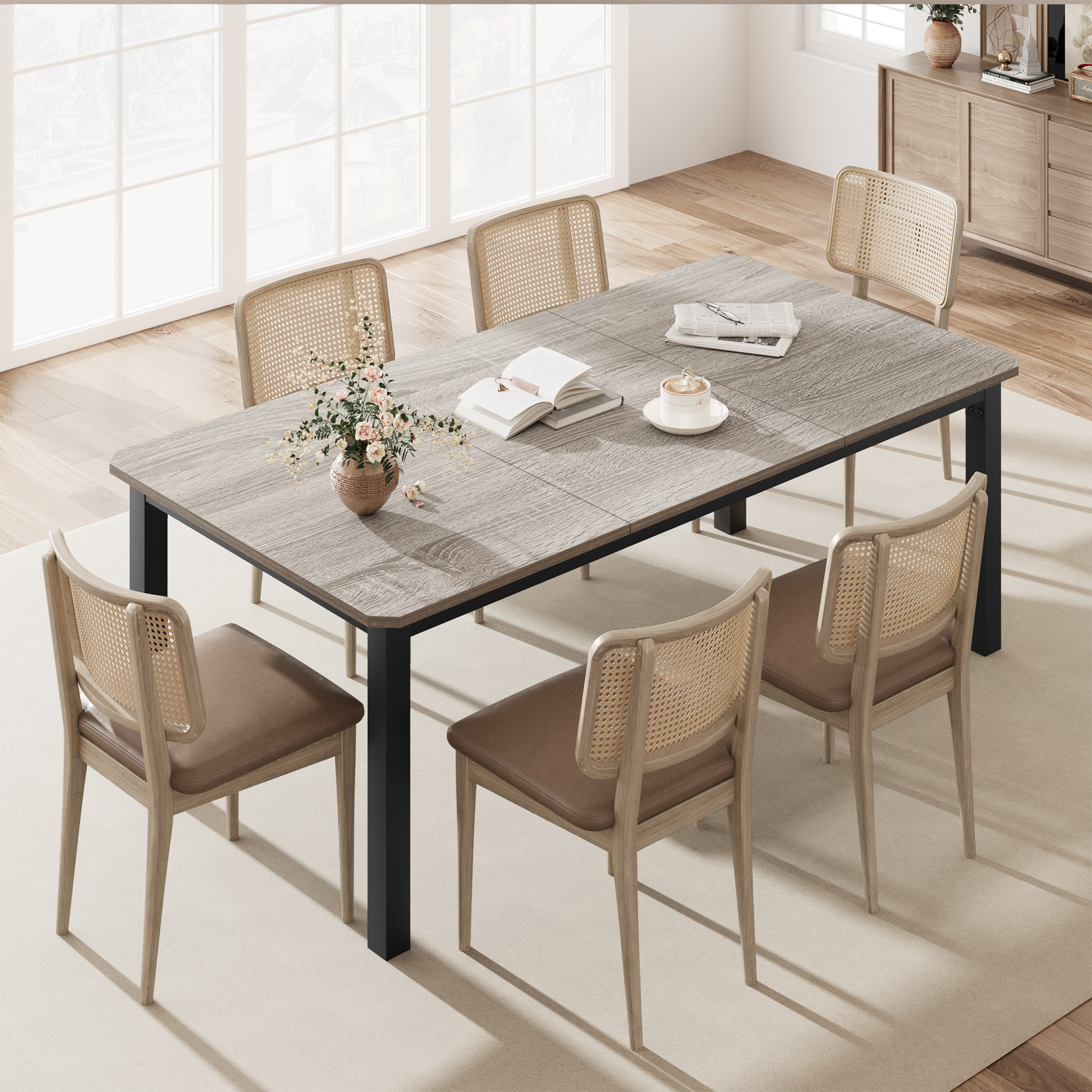 78.7" Dining Table for 6/8 People, Rustic Kitchen Rectangular Wood Dining Table - Picture 23 of 34