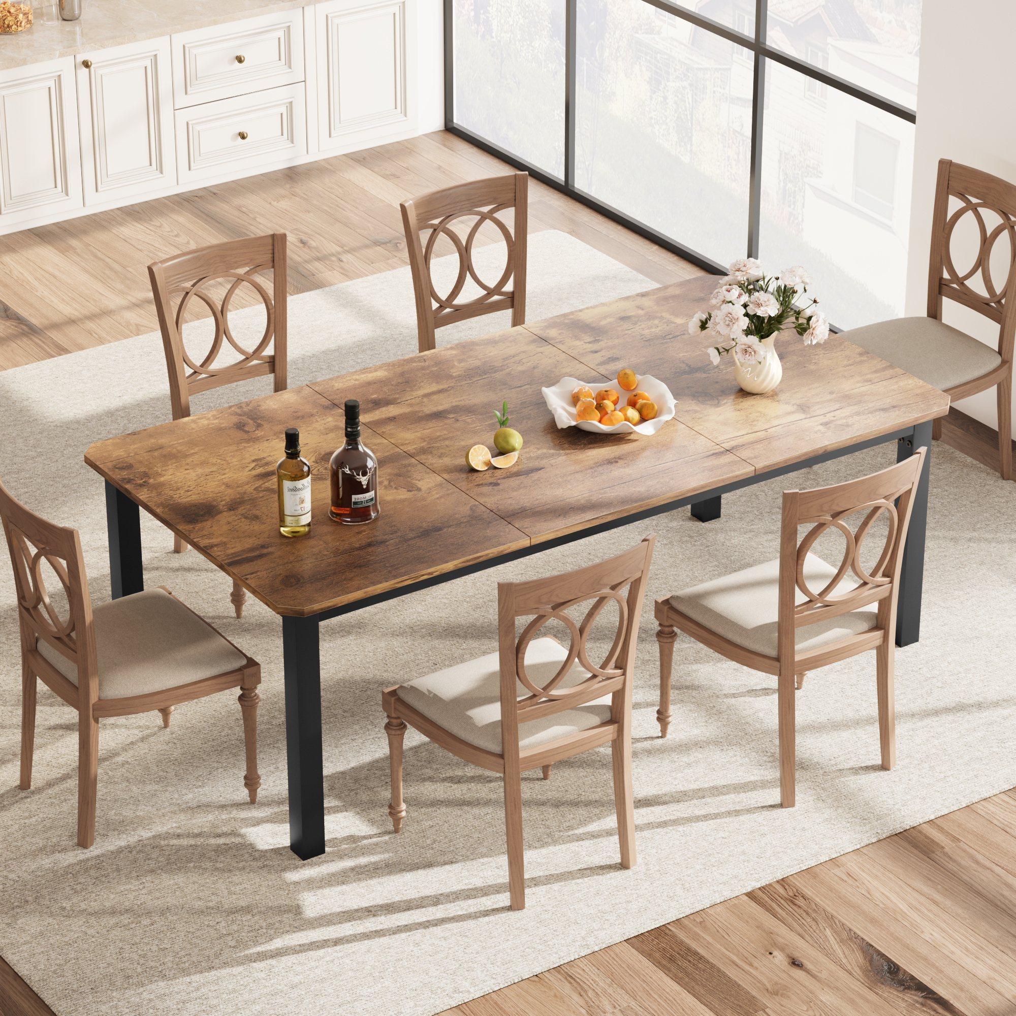 78.7" Dining Table for 6/8 People, Rustic Kitchen Rectangular Wood Dining Table - Picture 27 of 34