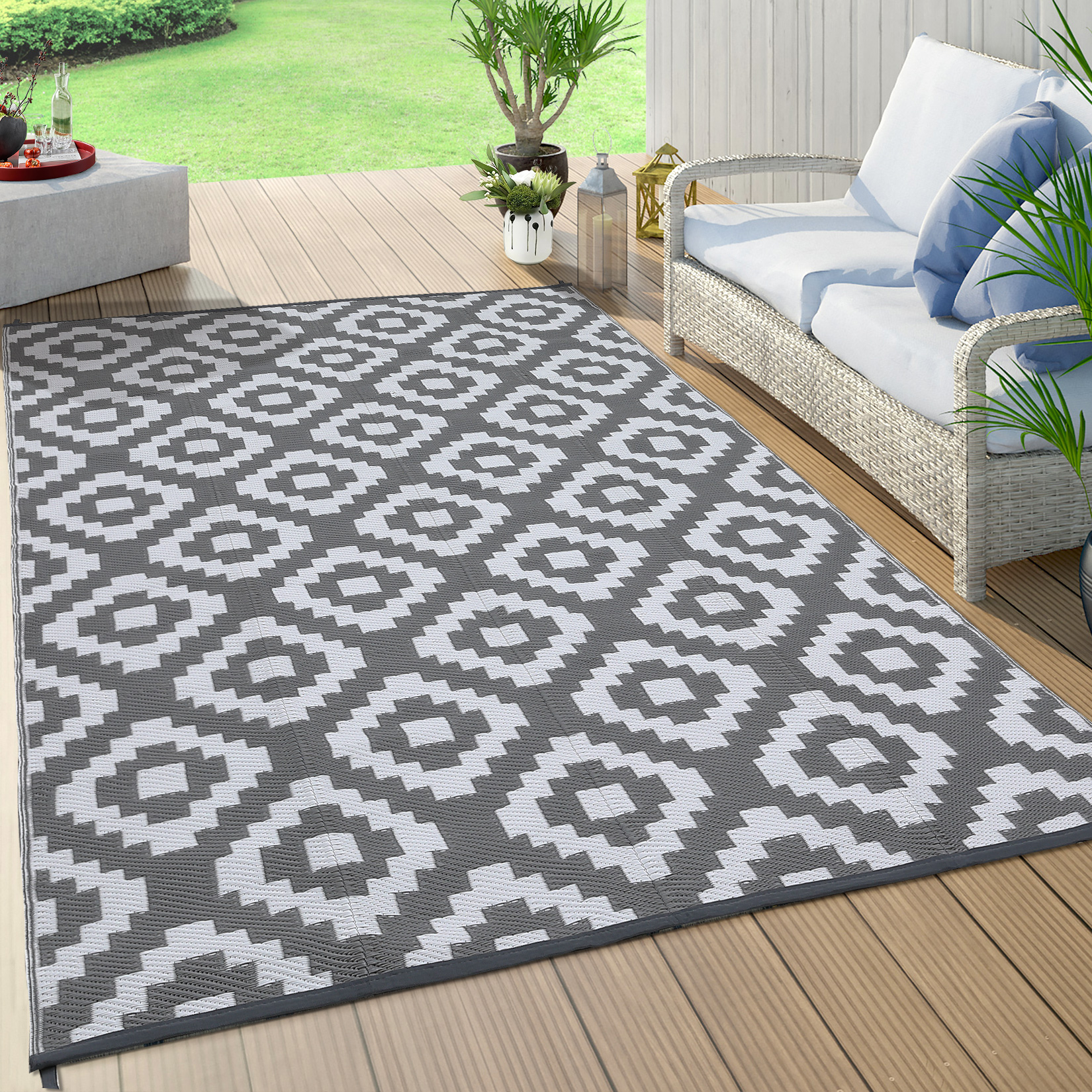 Outdoor Rug Reversible Plastic Straw Patio Camping Indoor Mat Carpet Waterproof - Picture 26 of 47