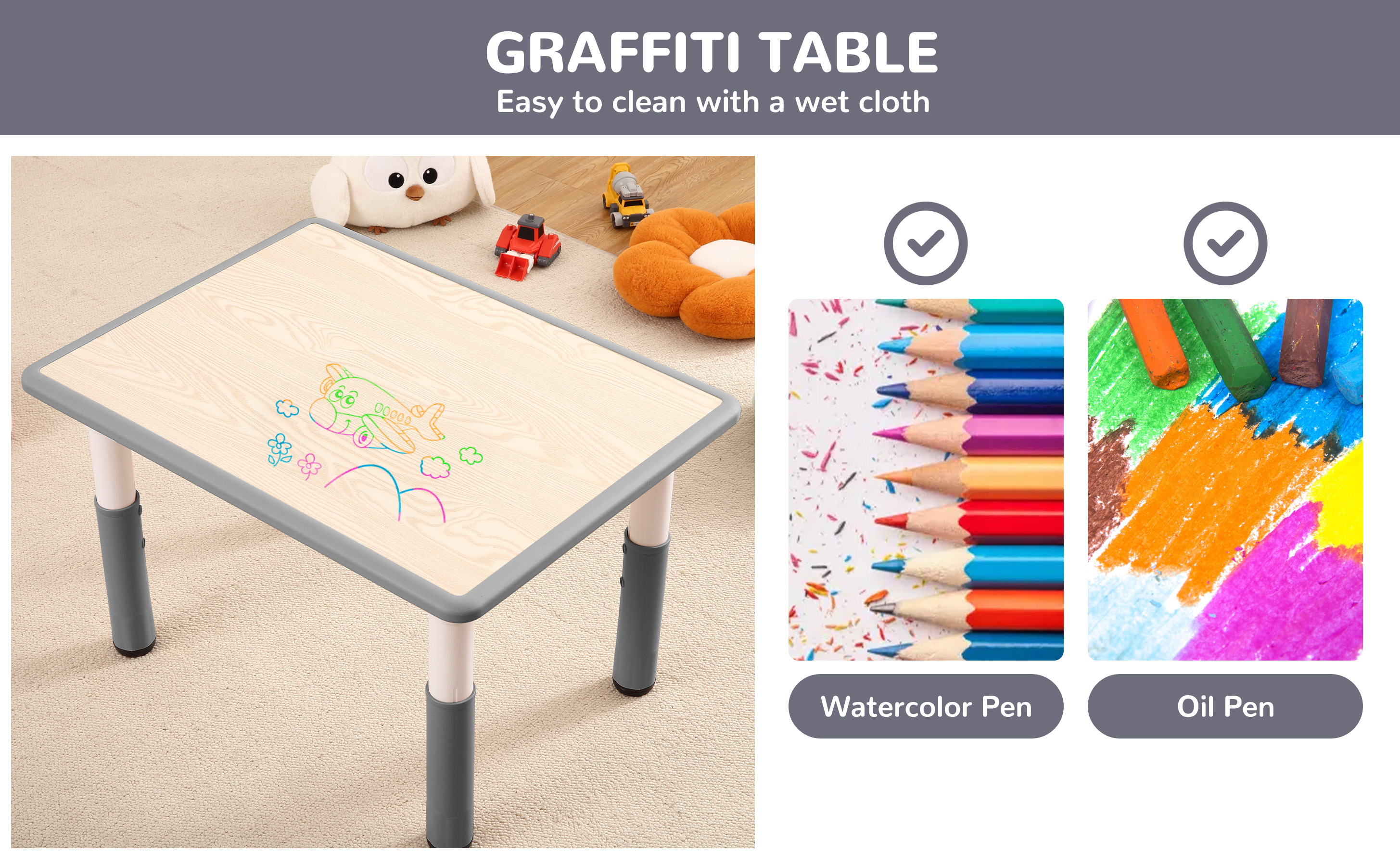 Set infantil Garvee gris en una sala de juegos con niños realizando manualidades